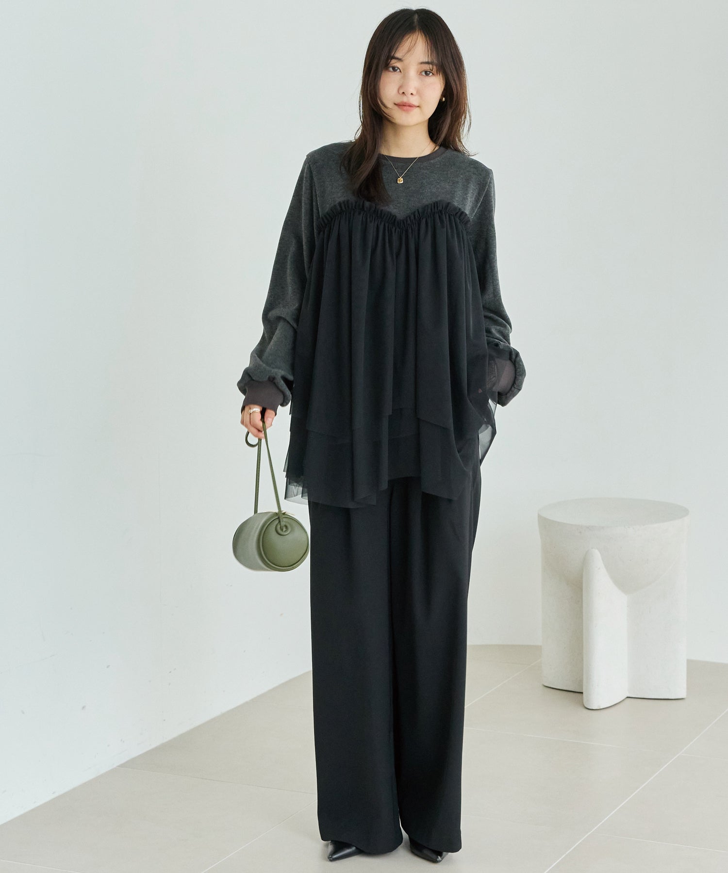 チュール切替ニットライクカットソー