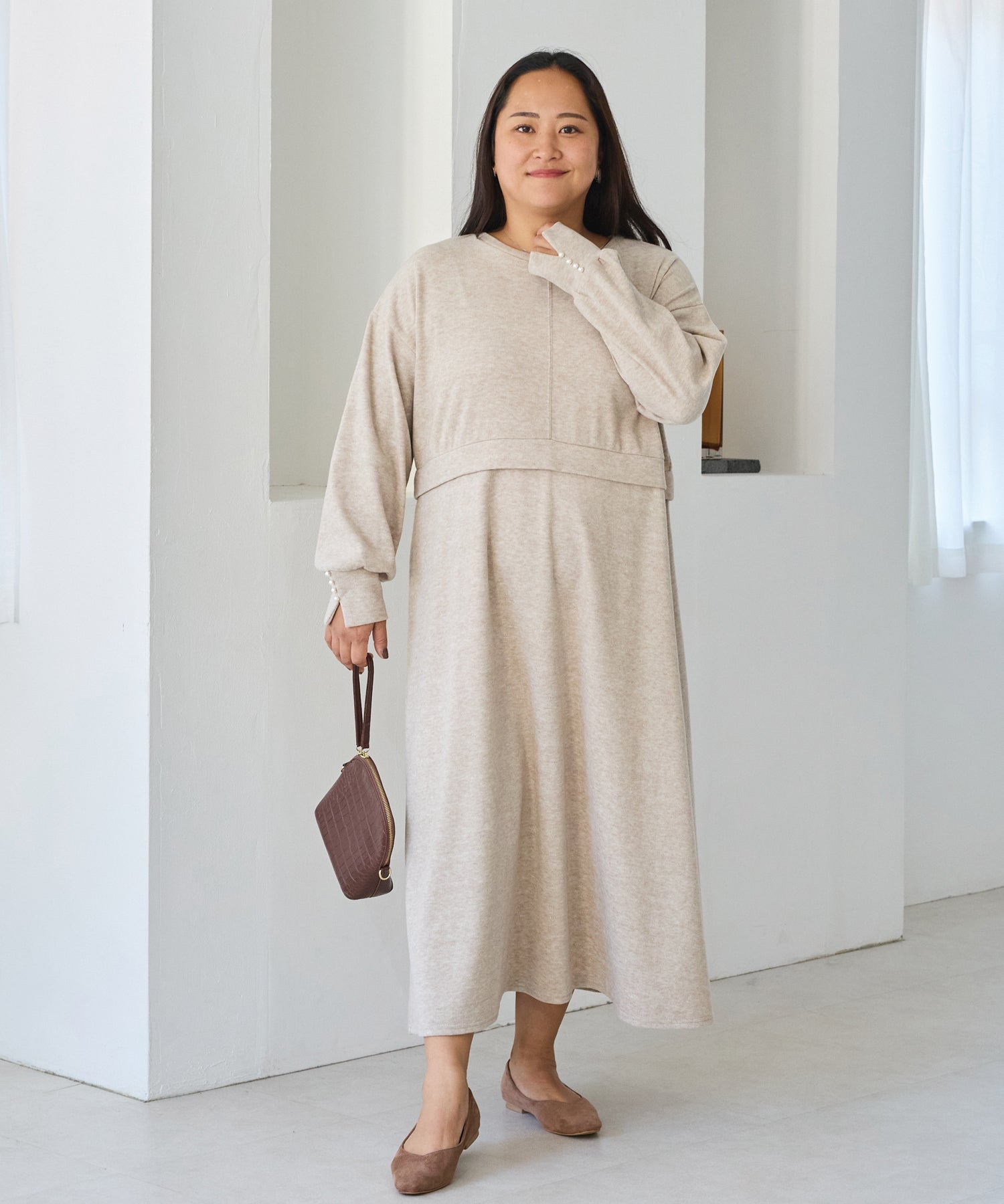 ベージュ　model:161cm 着用サイズ:3L