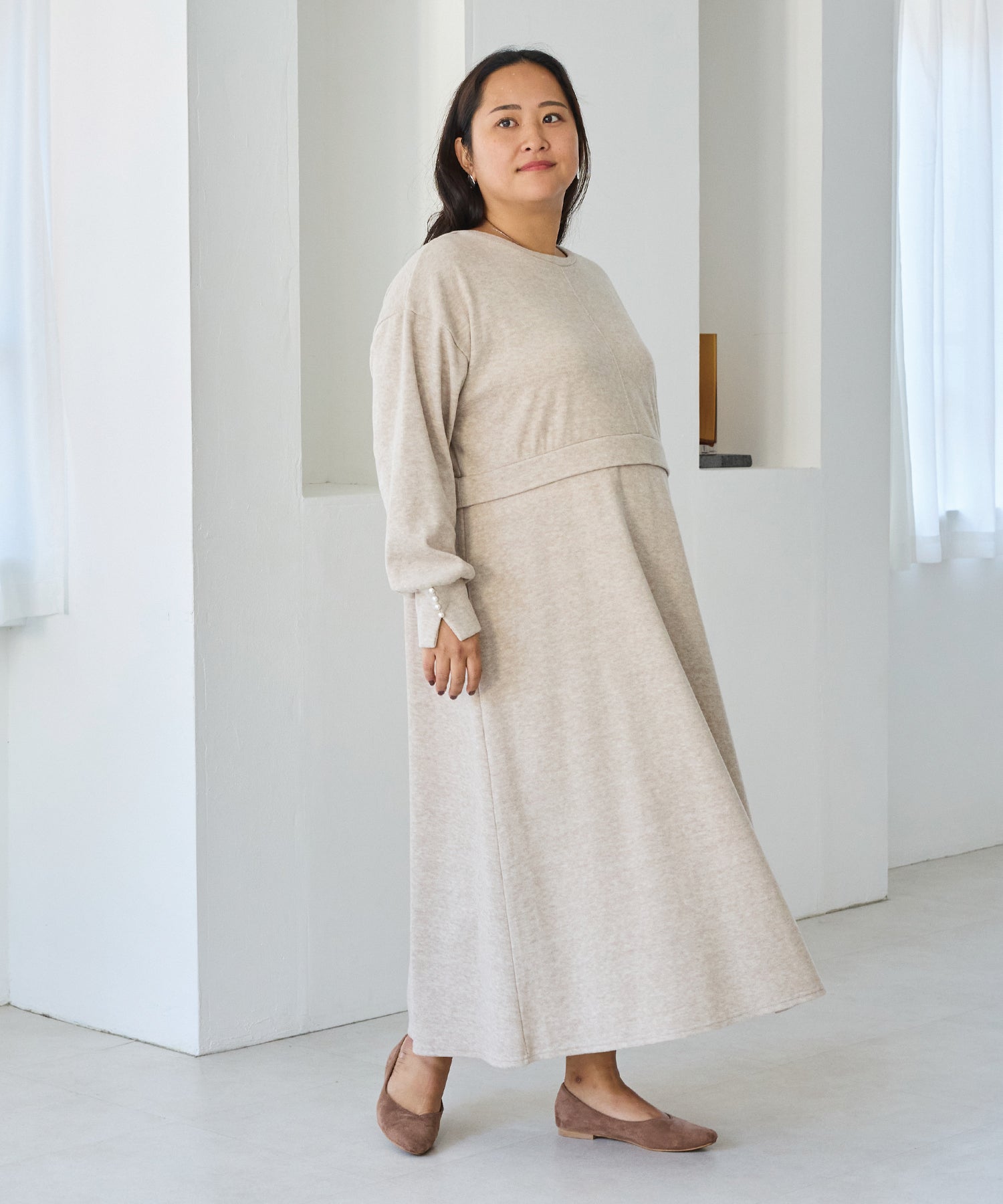 ベージュ　model:161cm 着用サイズ:3L