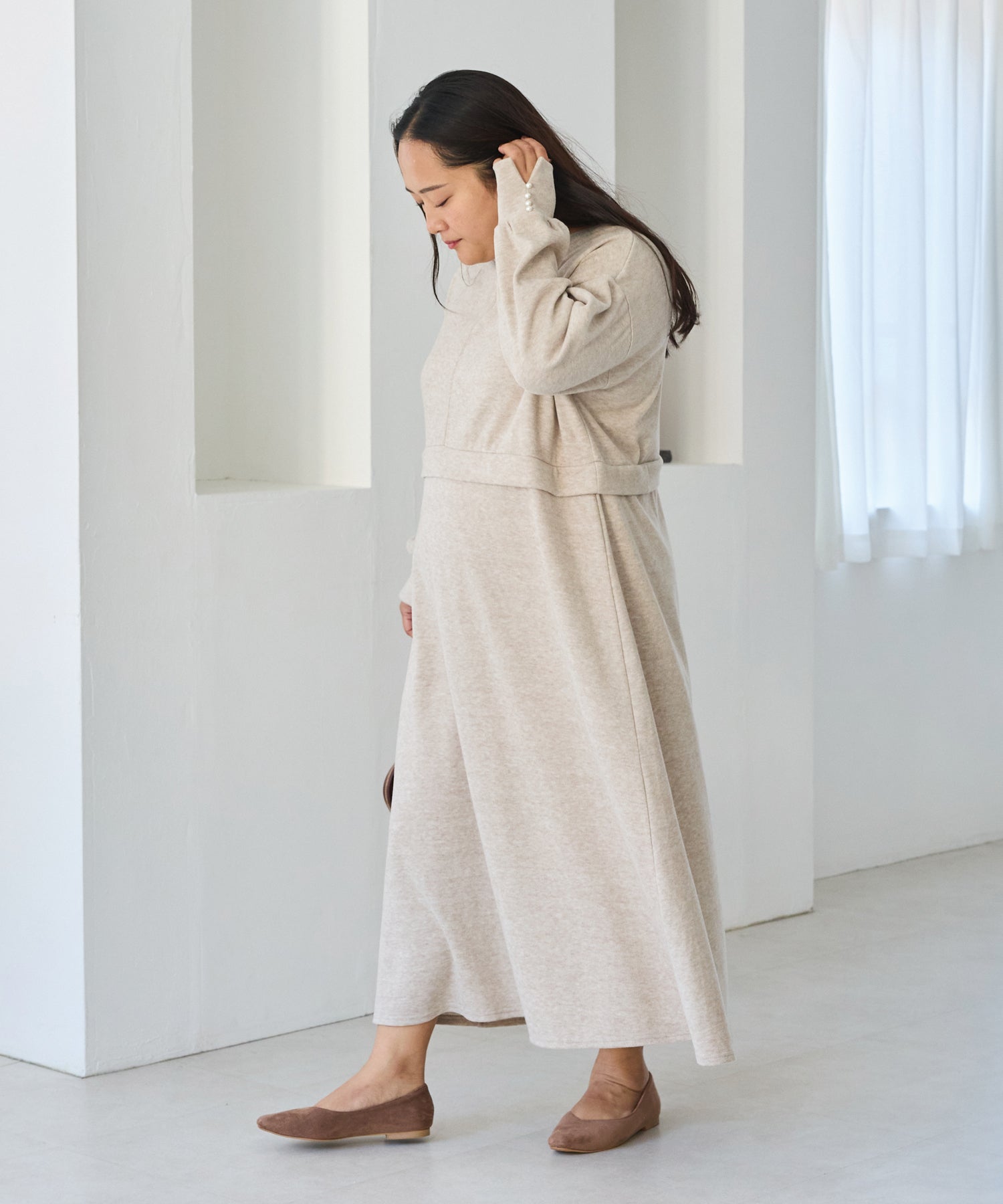 ベージュ　model:161cm 着用サイズ:3L