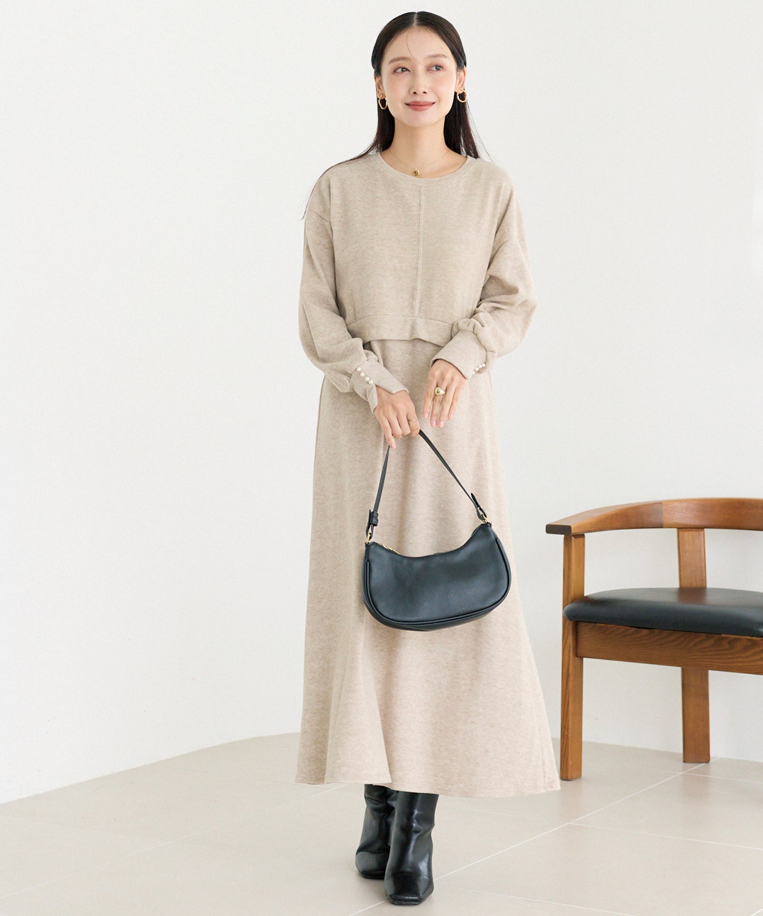 ベージュ　model:160cm 着用サイズ:M