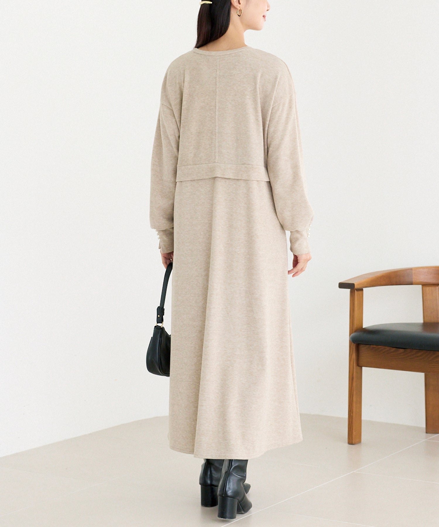 袖パールニットライクワンピース