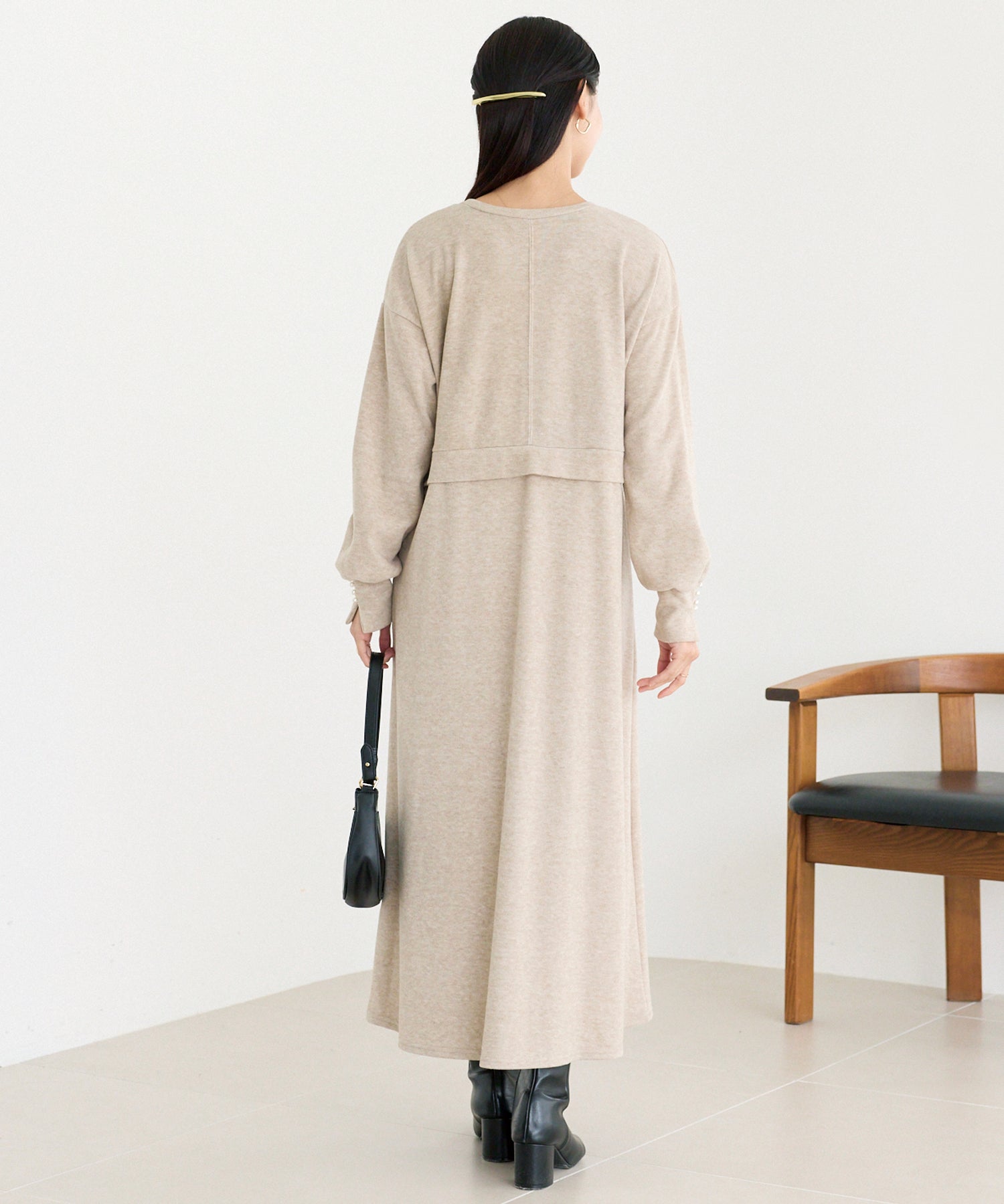 袖パールニットライクワンピース