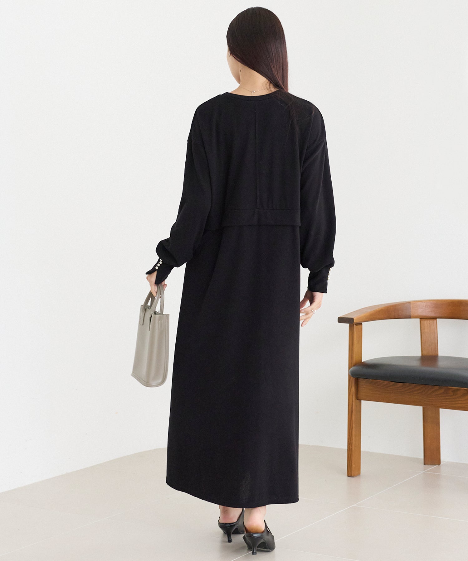 袖パールニットライクワンピース