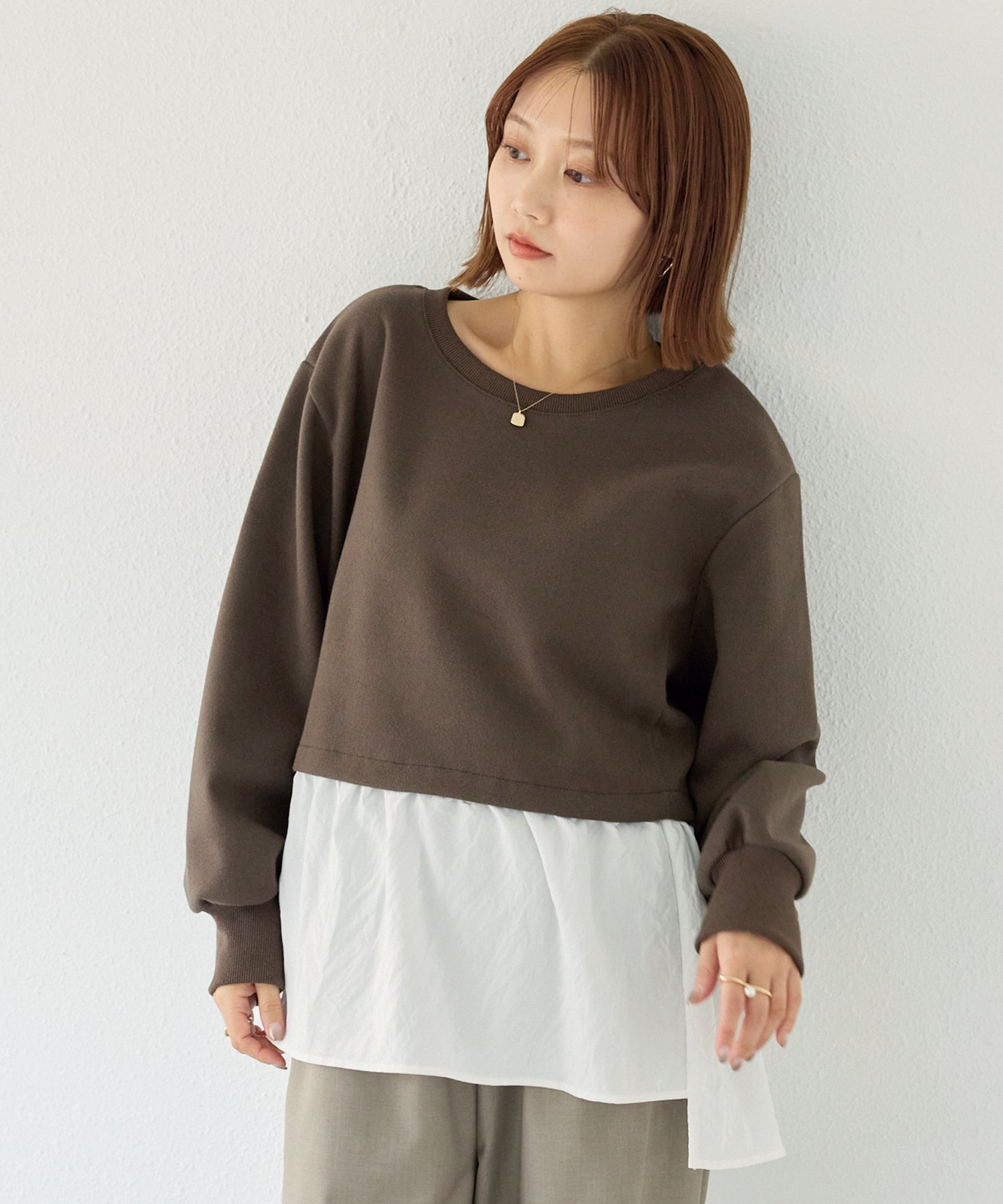 メルトンタッチ異素材ドッキングプルオーバー