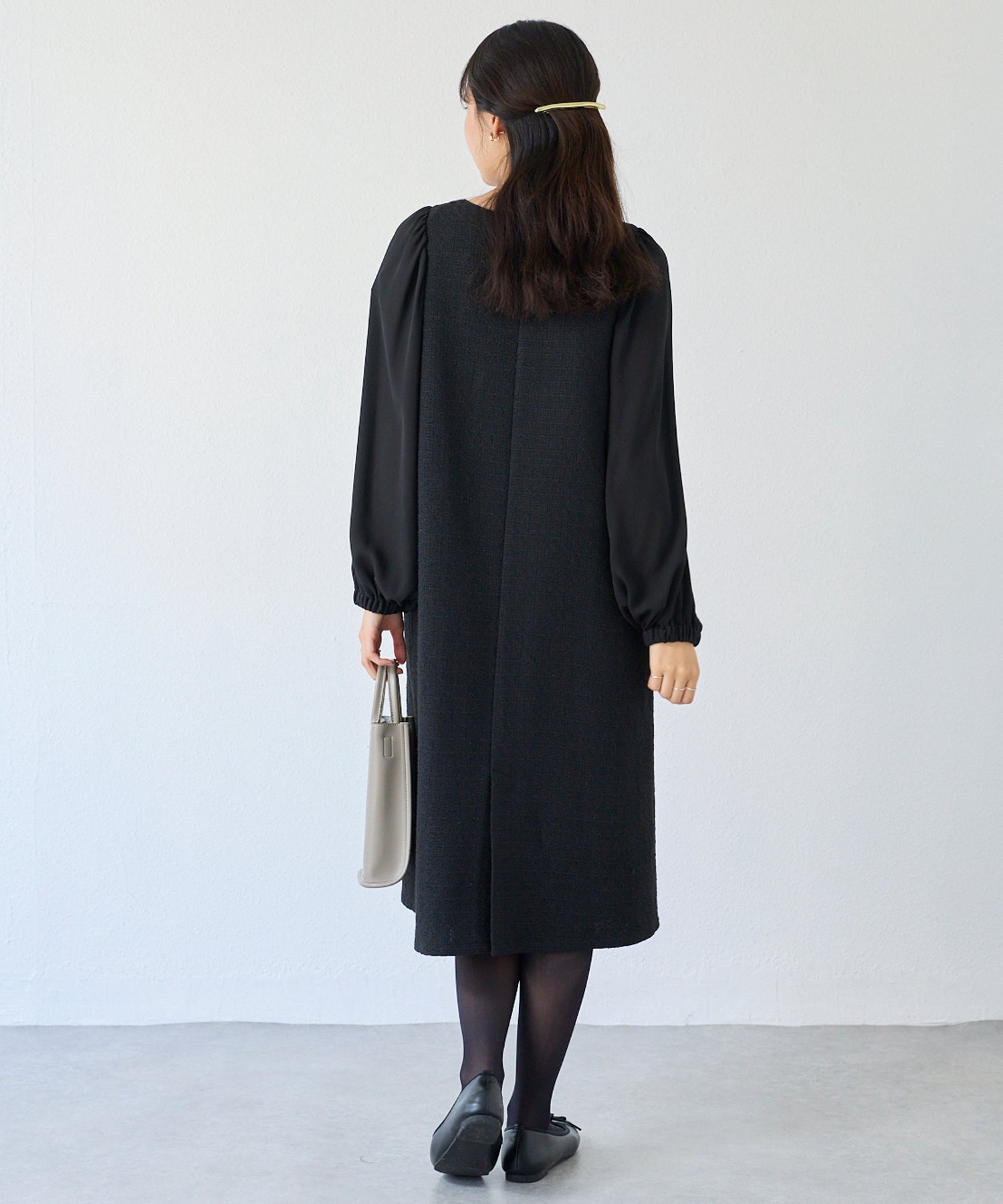 パールボタンツイードワンピース