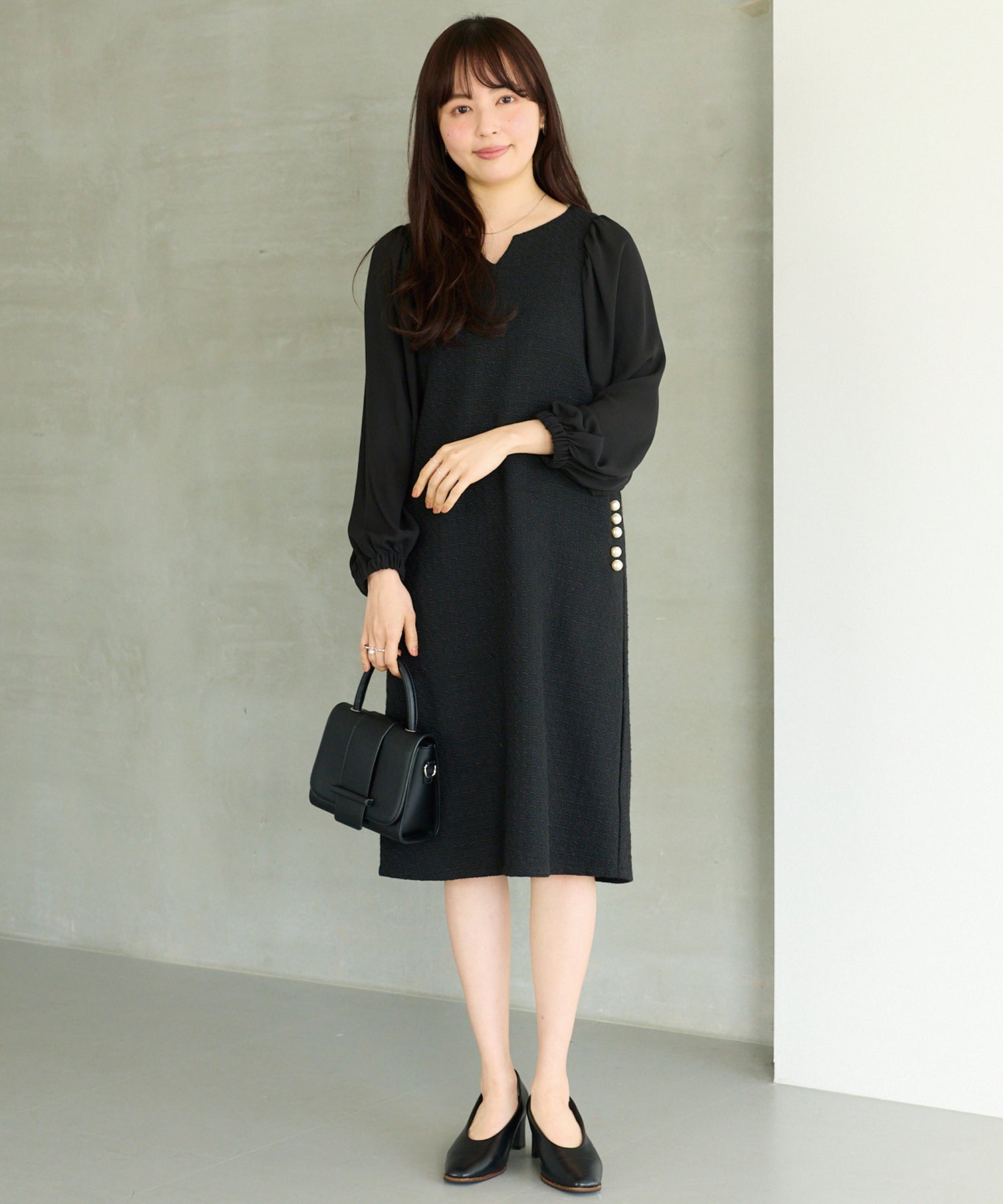 パールボタンツイードワンピース | ラビアンジェ-⼤きいサイズの