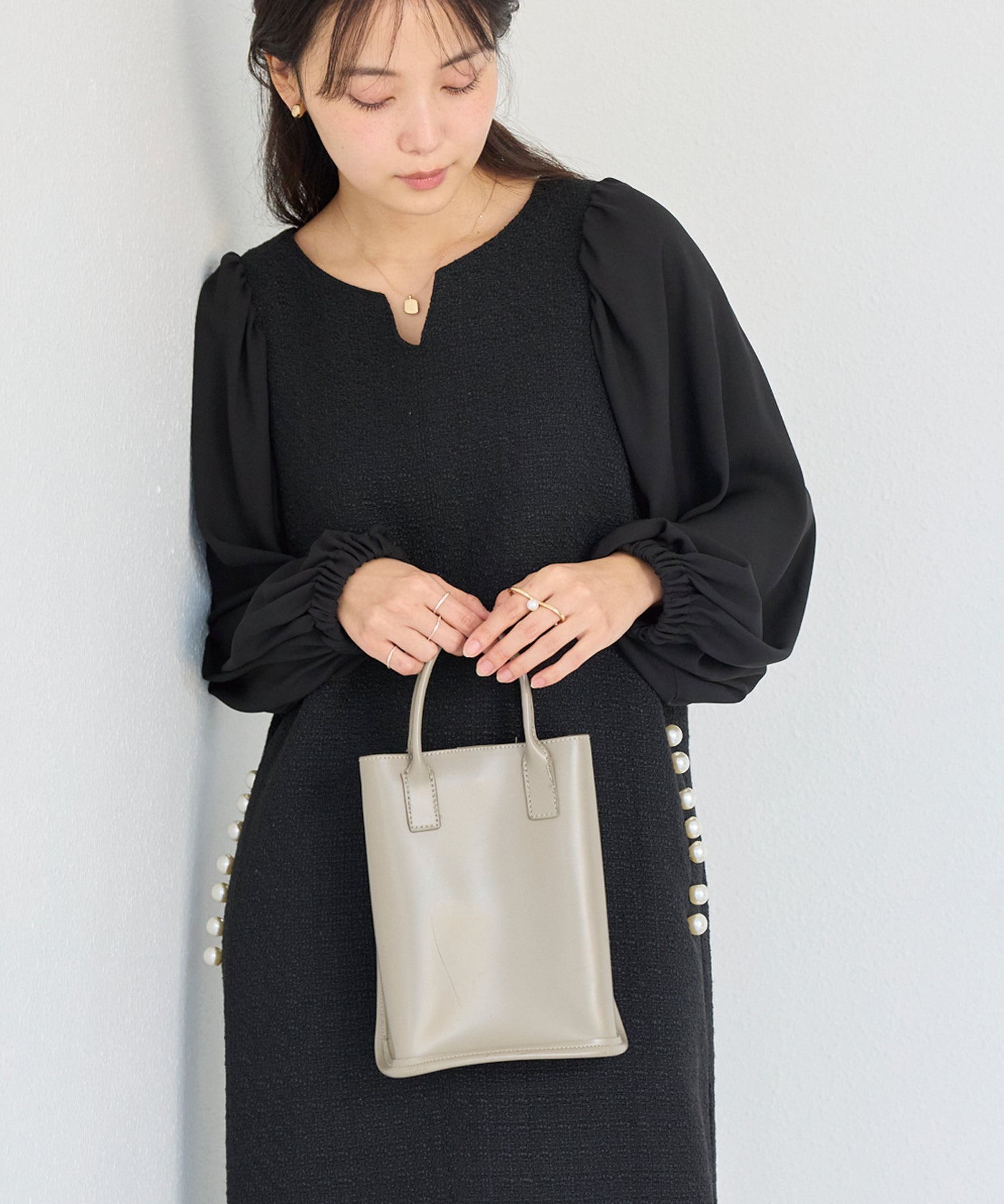 パールボタンツイードワンピース