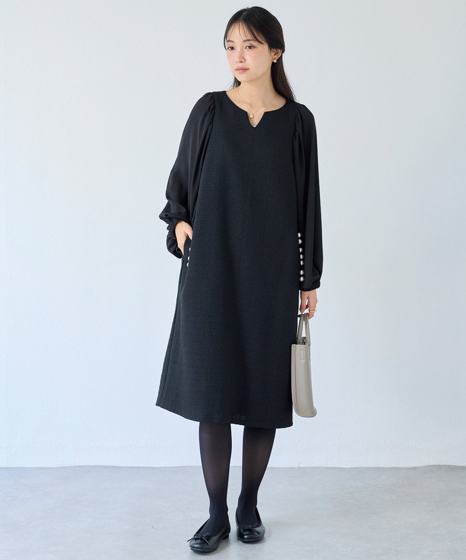 パールボタンツイードワンピース