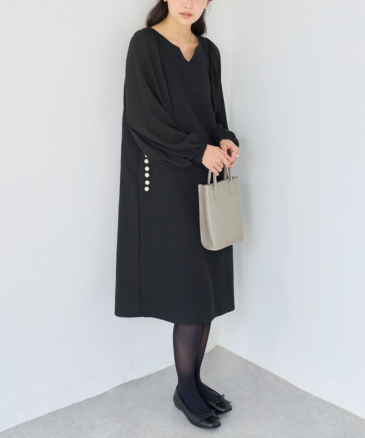 パールボタンツイードワンピース