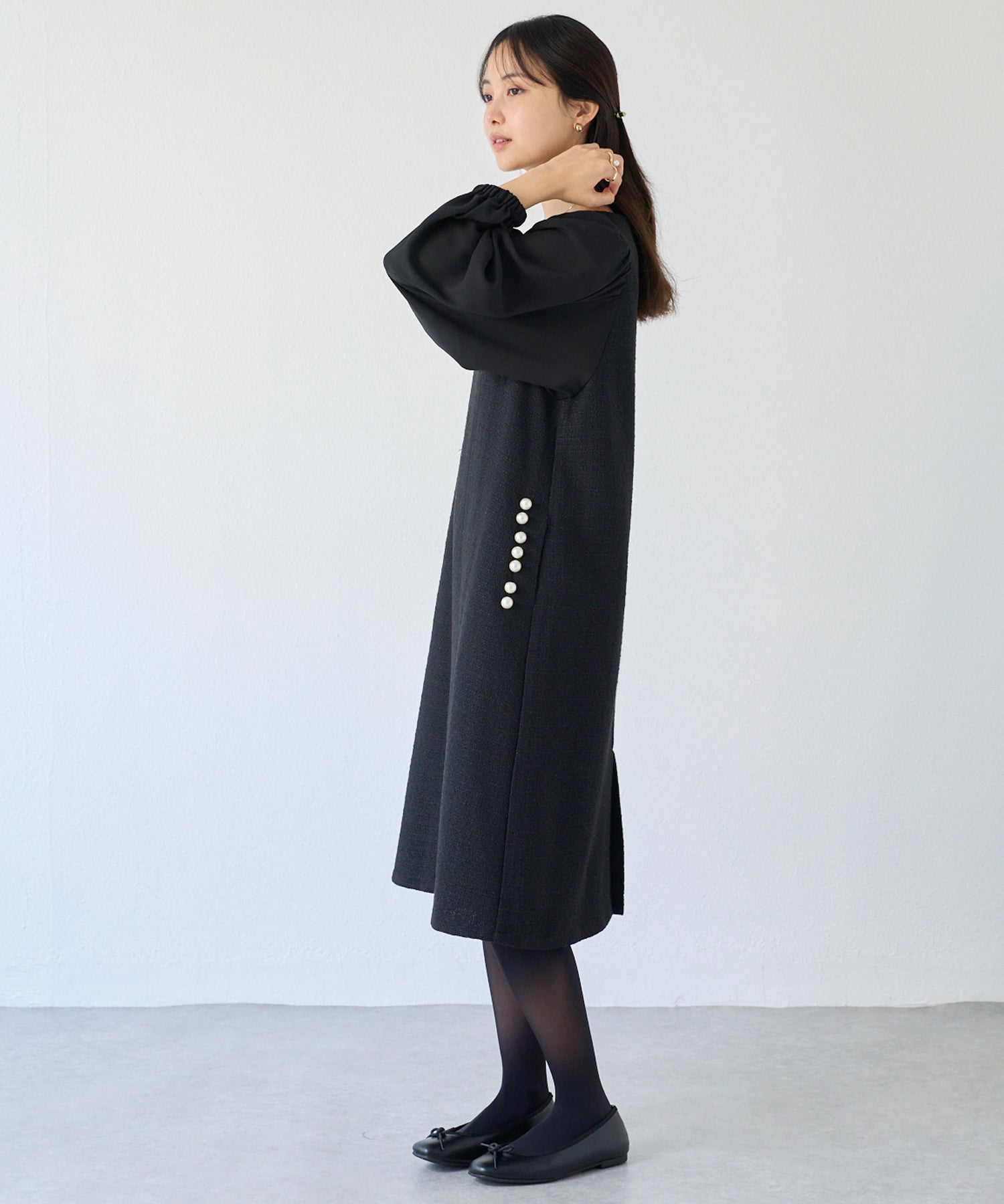 パールボタンツイードワンピース