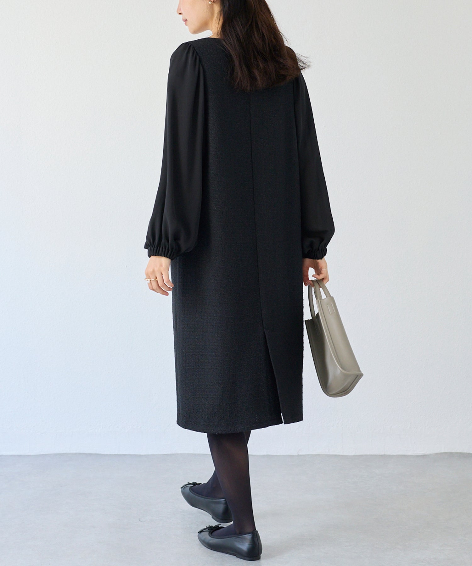 パールボタンツイードワンピース