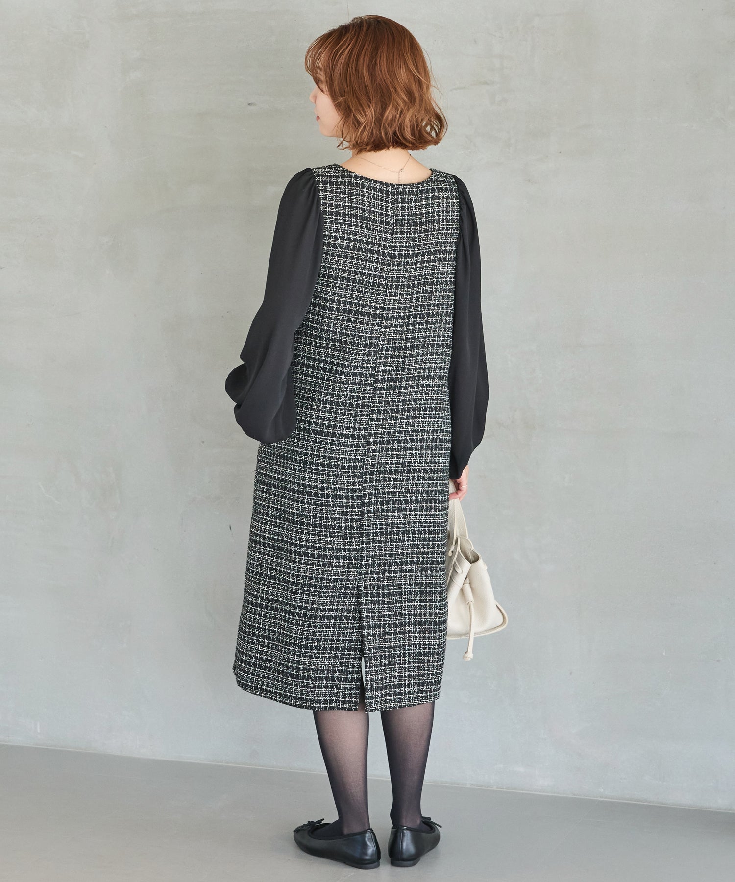 パールボタンツイードワンピース