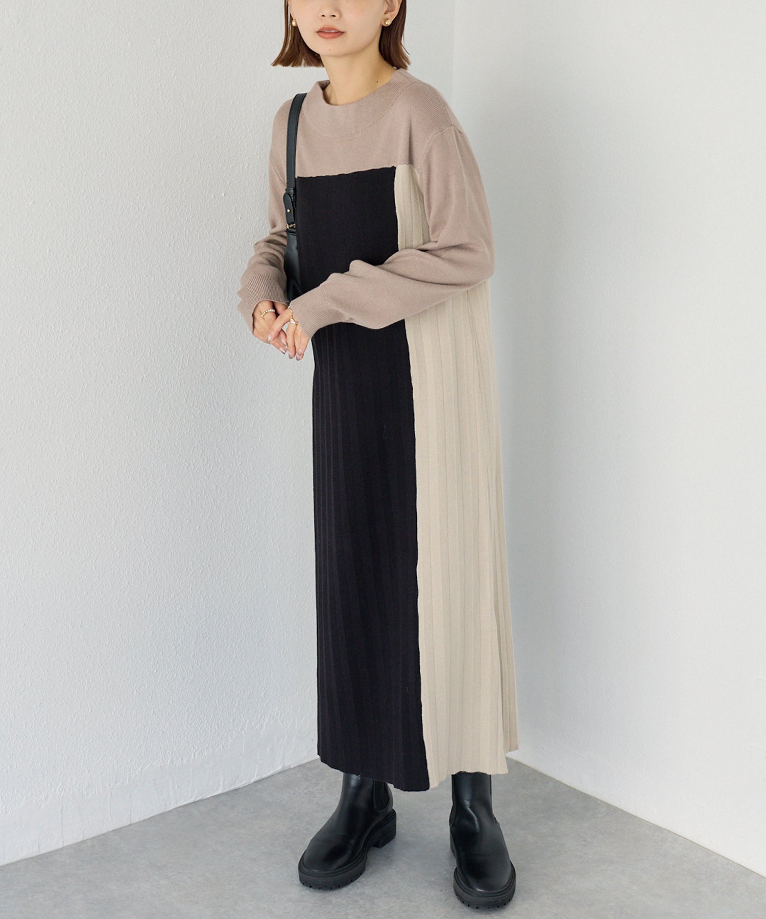 【洗える】カラーブロッキングニットワンピース