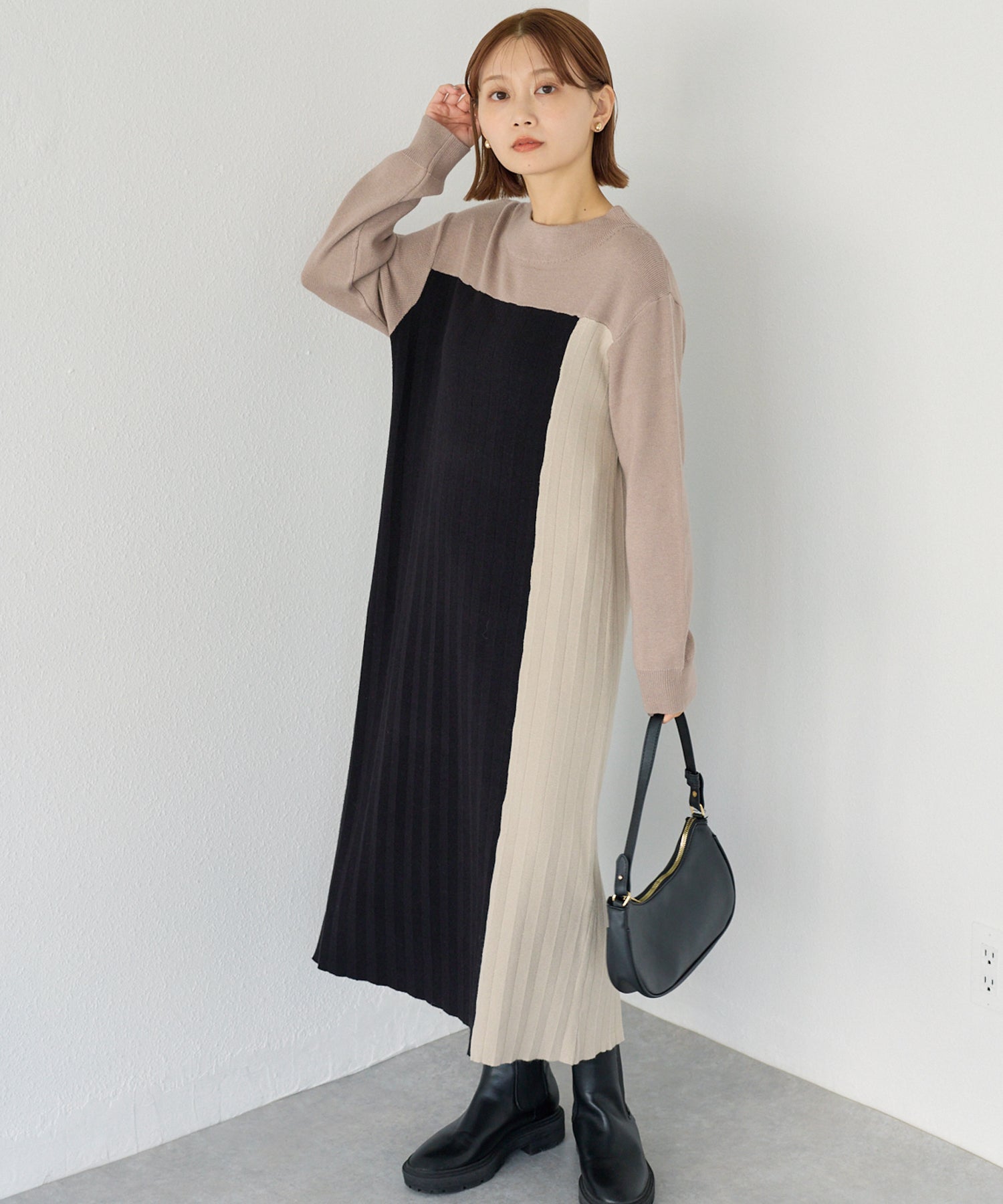 【洗える】カラーブロッキングニットワンピース