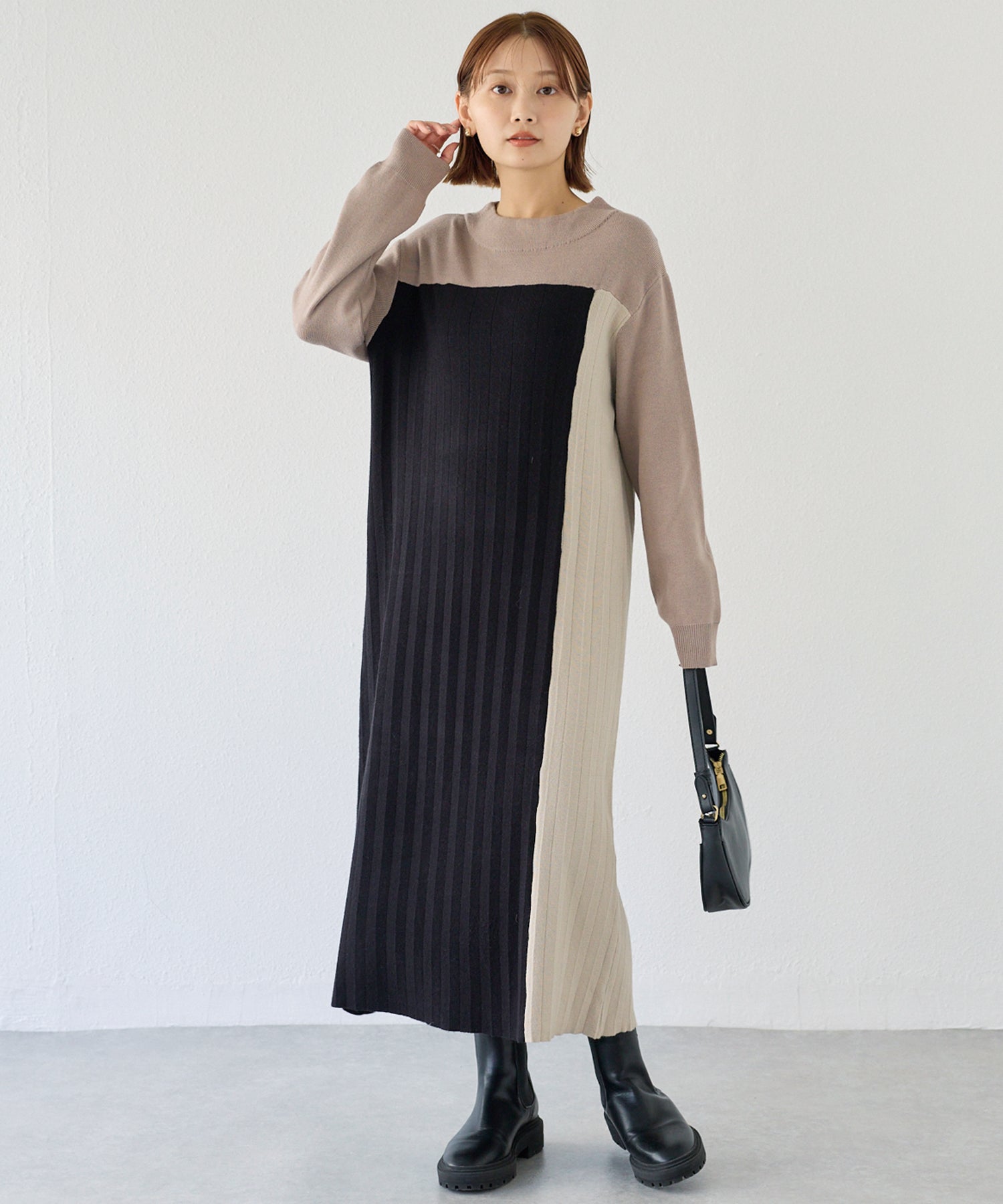 【洗える】カラーブロッキングニットワンピース