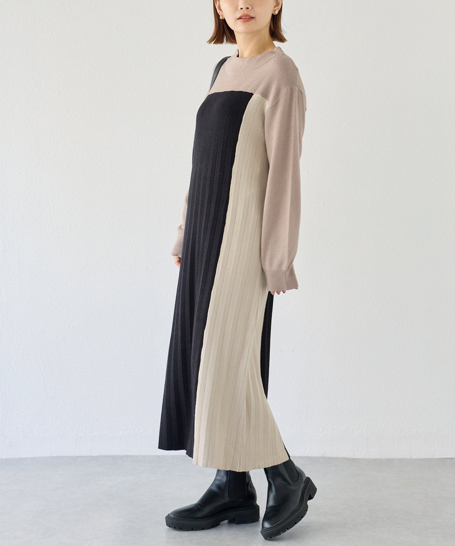 【洗える】カラーブロッキングニットワンピース