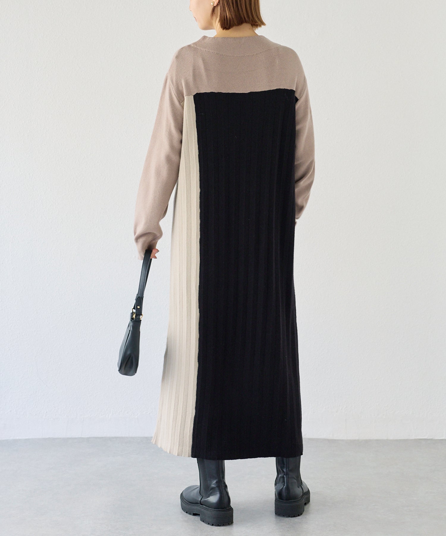 【洗える】カラーブロッキングニットワンピース