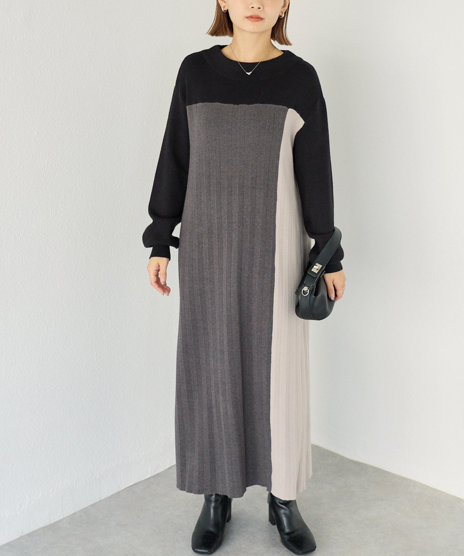 【洗える】カラーブロッキングニットワンピース