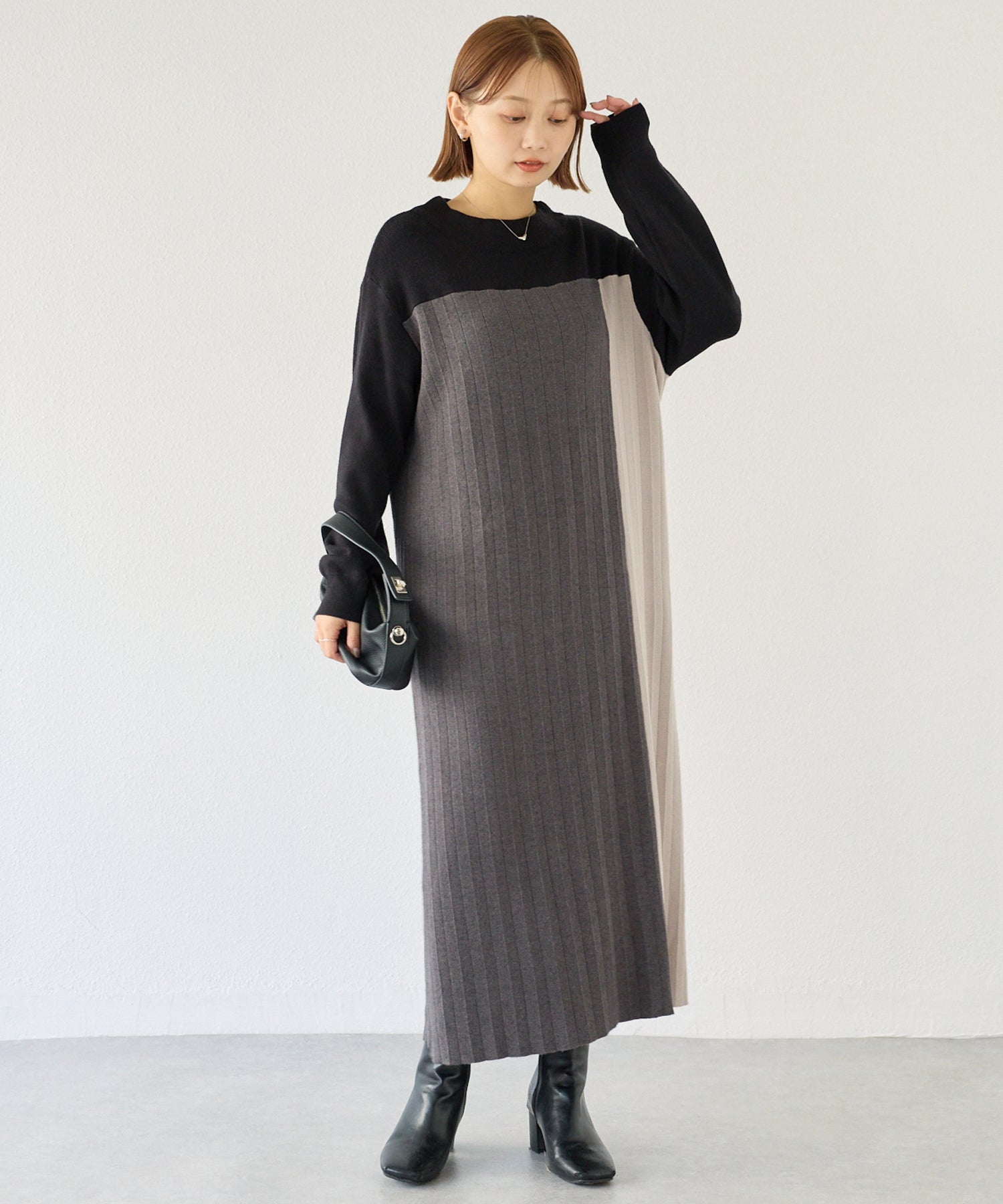 【洗える】カラーブロッキングニットワンピース