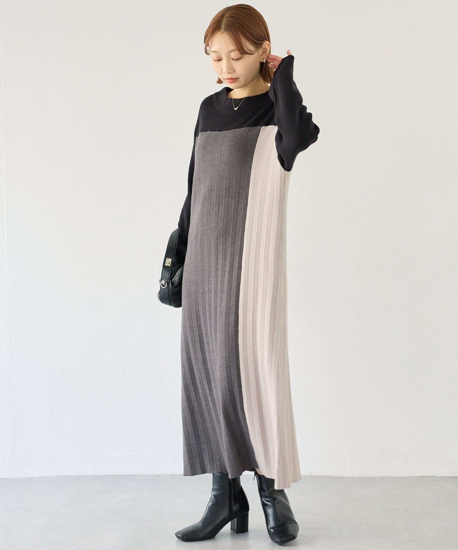 【洗える】カラーブロッキングニットワンピース