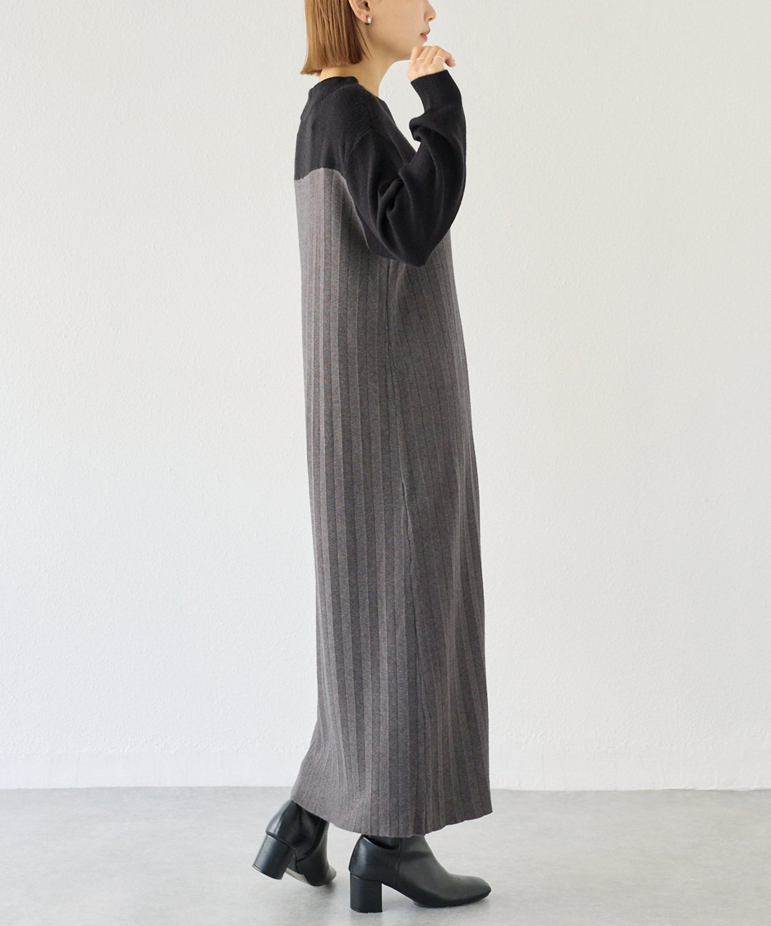 【洗える】カラーブロッキングニットワンピース