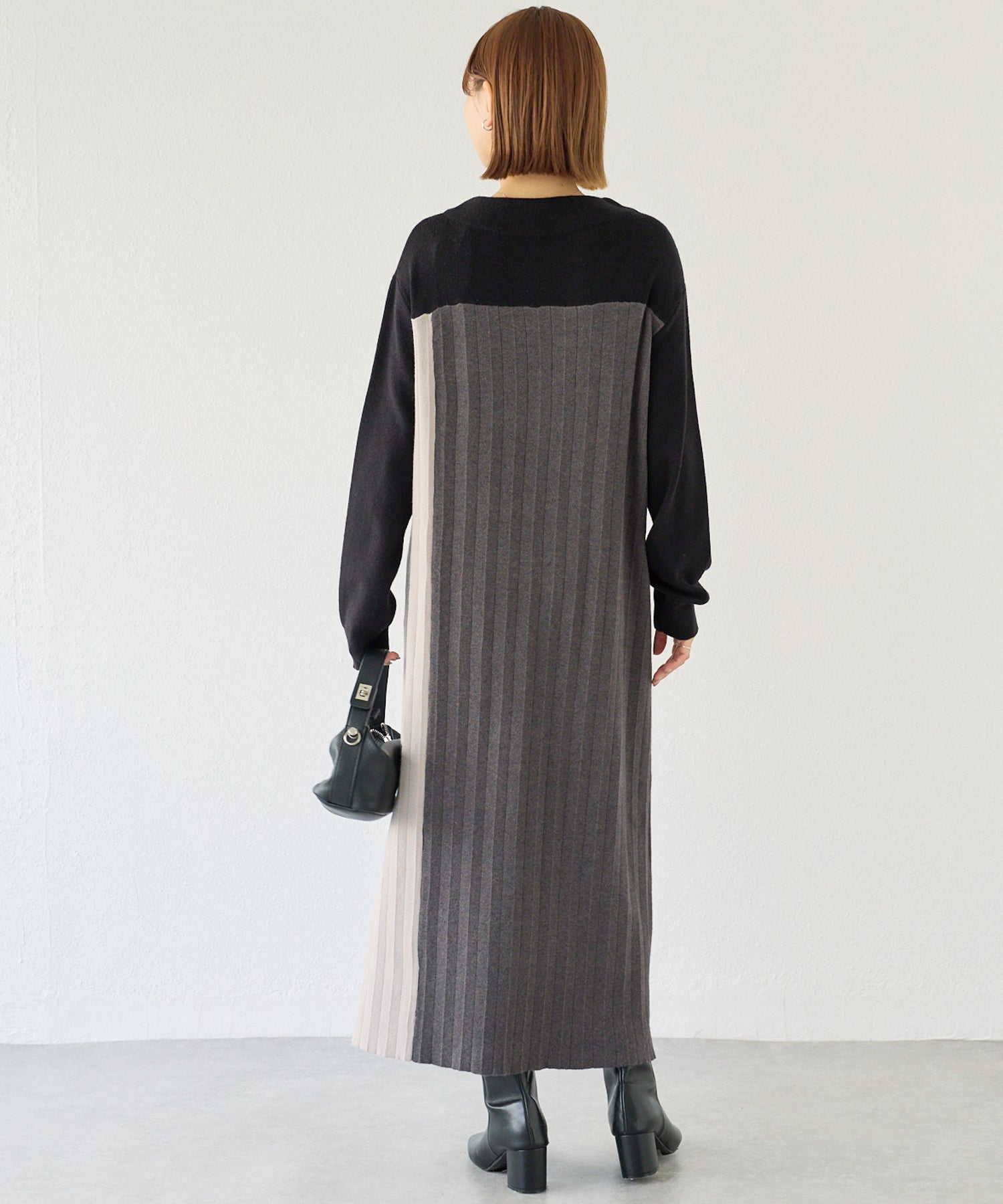 【洗える】カラーブロッキングニットワンピース