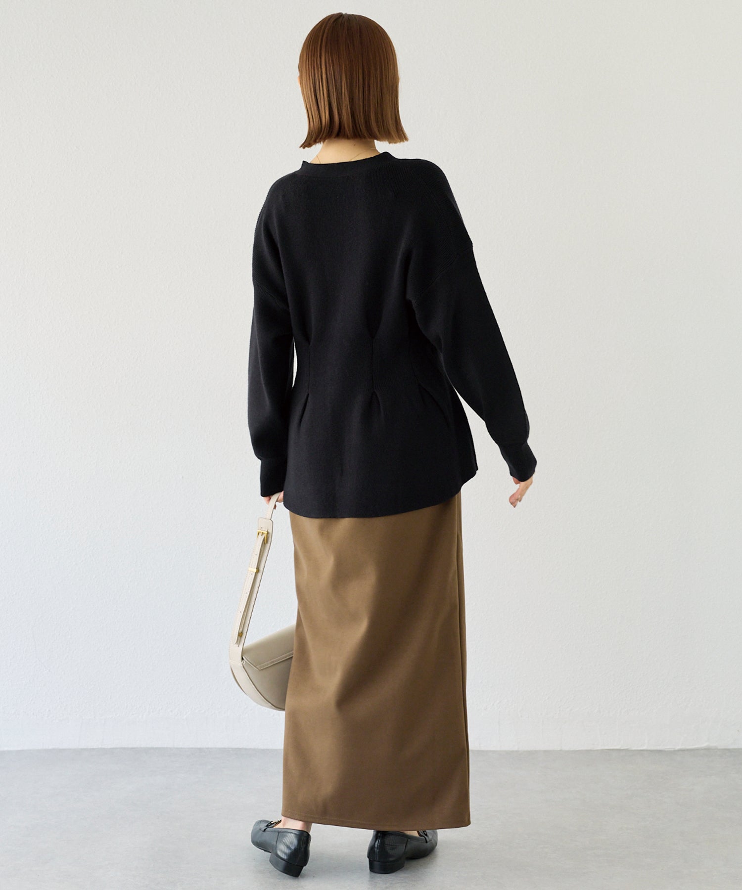 【洗える】ウエストタックニットカーデ