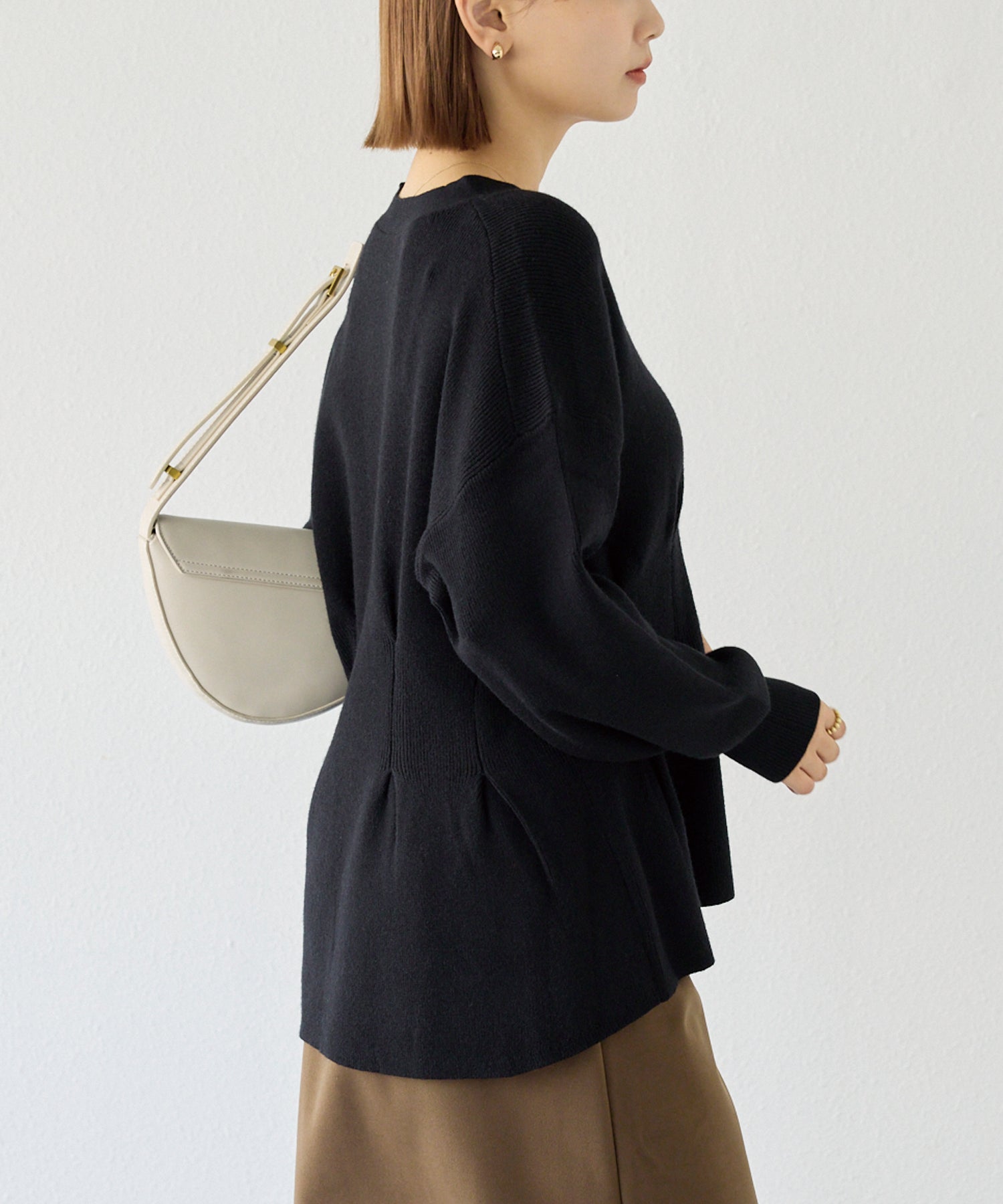 【洗える】ウエストタックニットカーデ