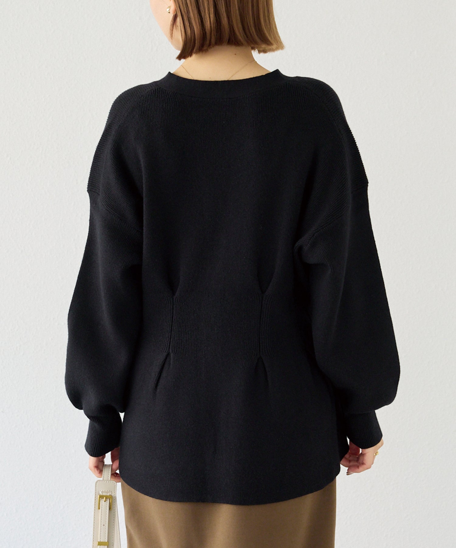 【洗える】ウエストタックニットカーデ