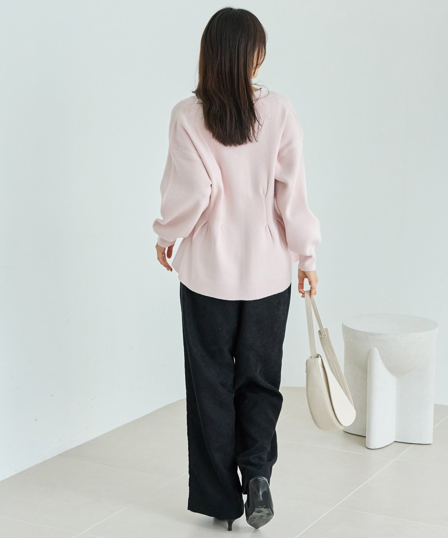 【洗える】ウエストタックニットカーデ