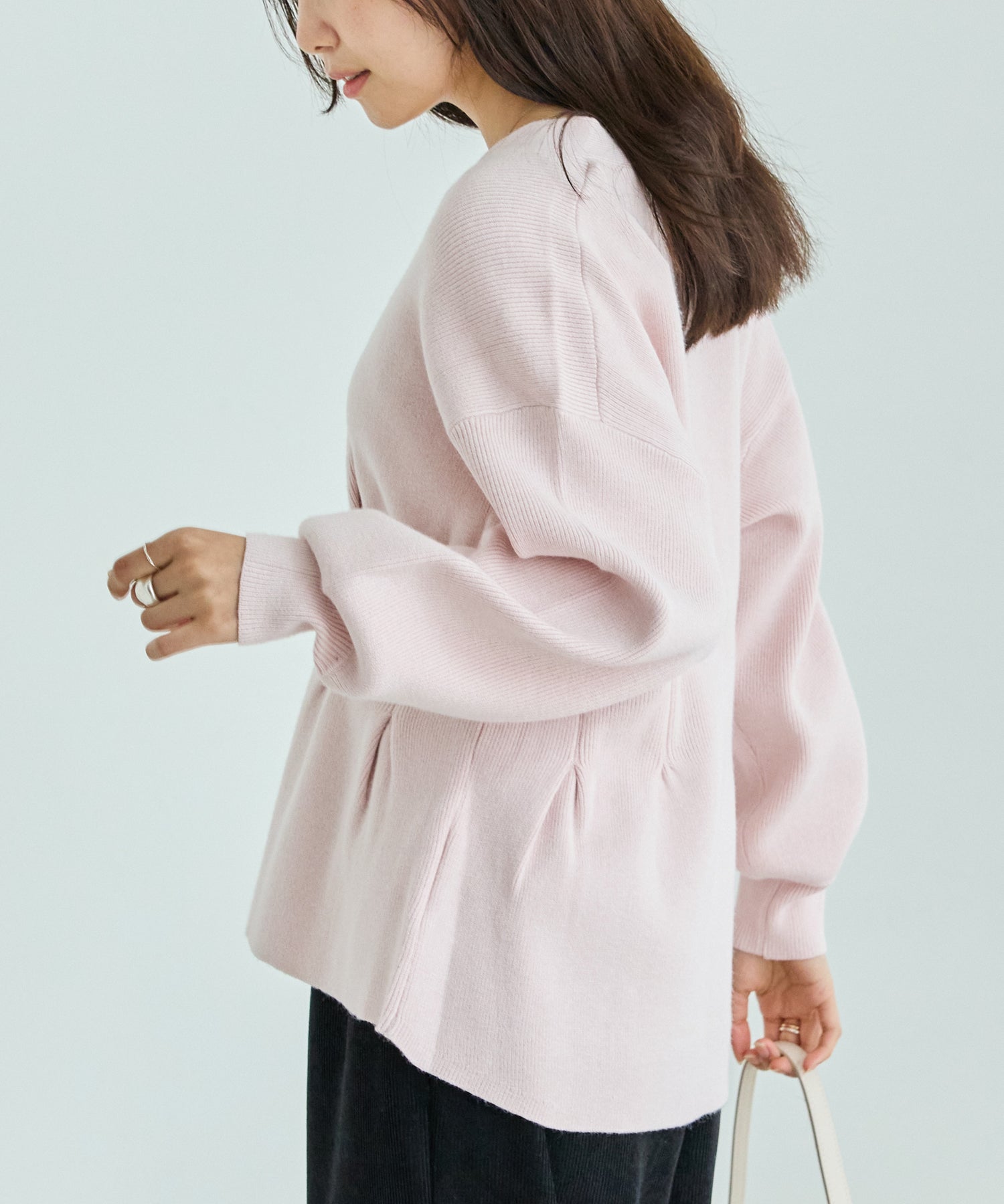 【洗える】ウエストタックニットカーデ