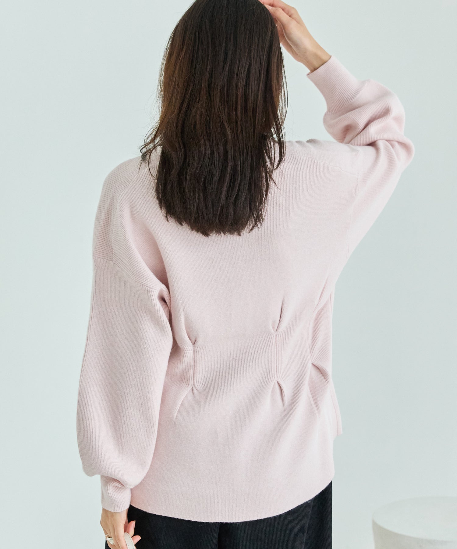 【洗える】ウエストタックニットカーデ