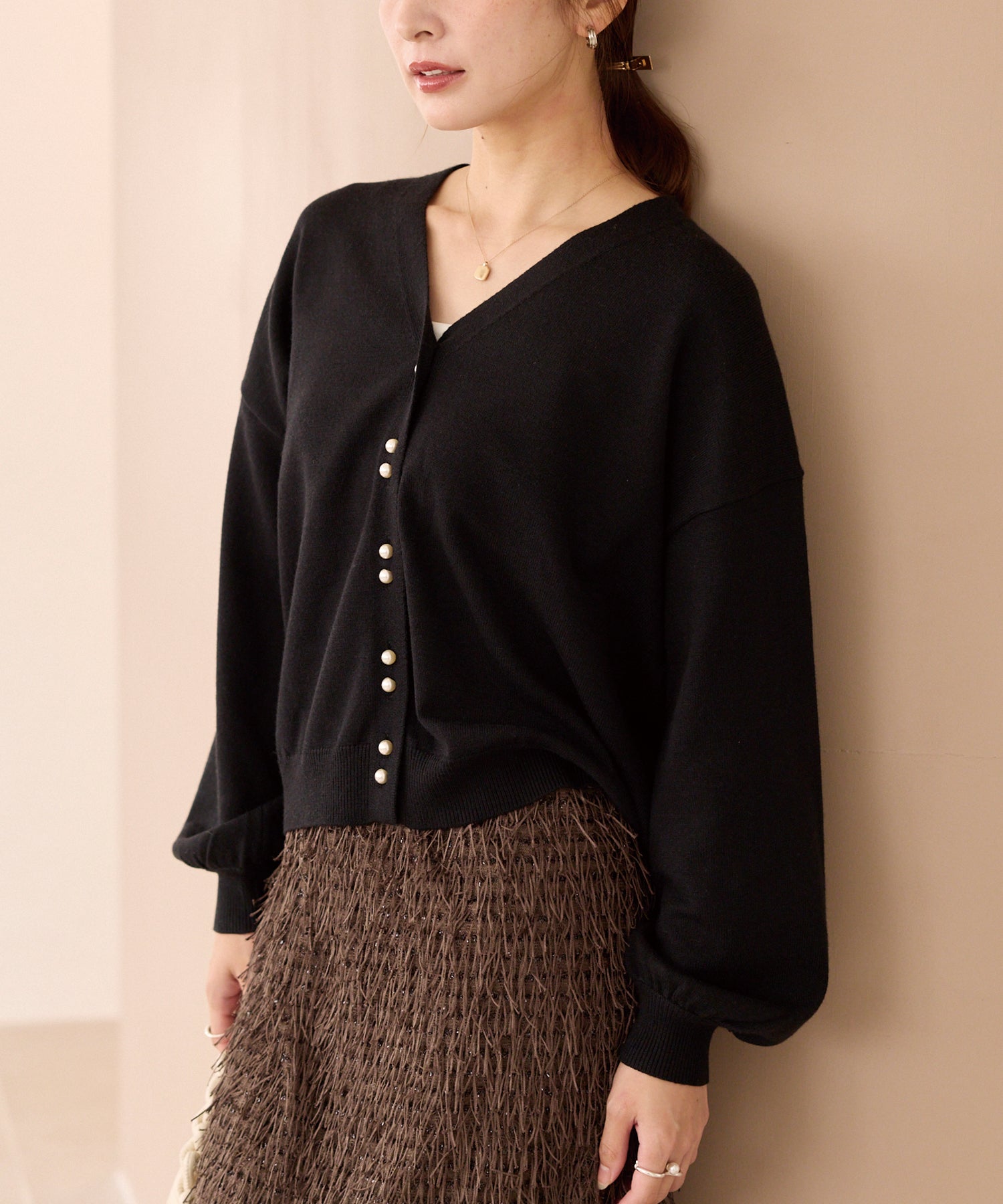 ダブルパールニットカーデ