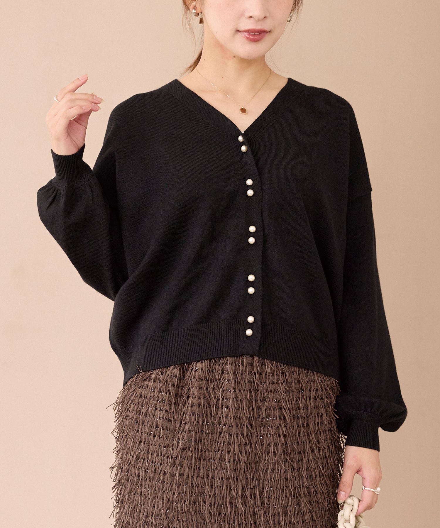 ダブルパールニットカーデ