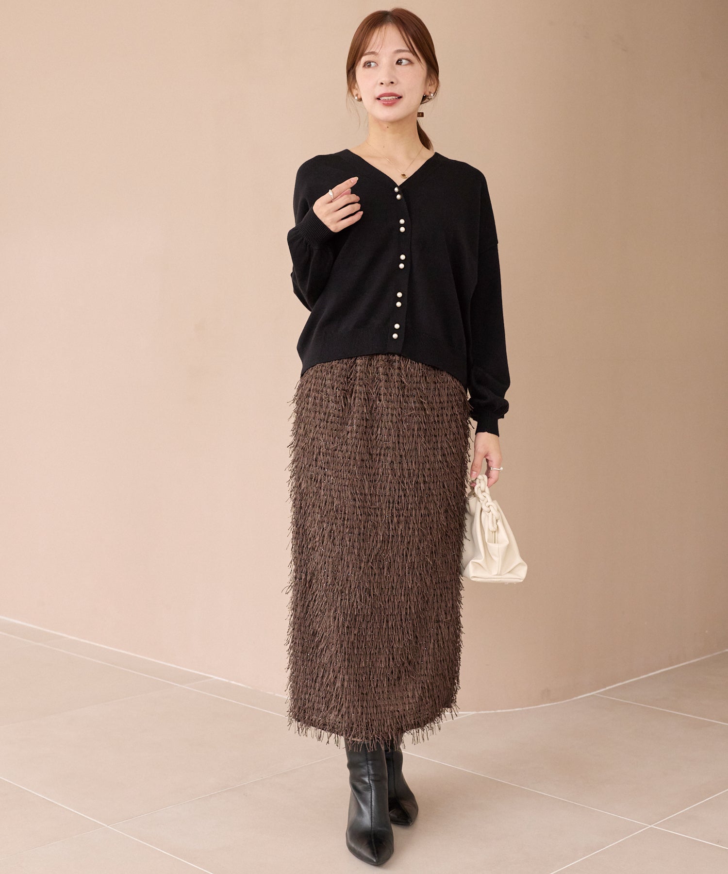 ダブルパールニットカーデ