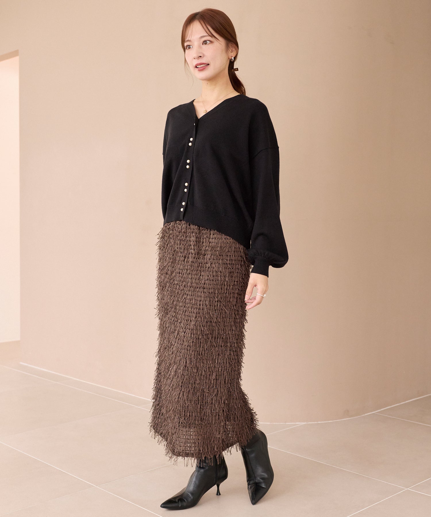 ダブルパールニットカーデ