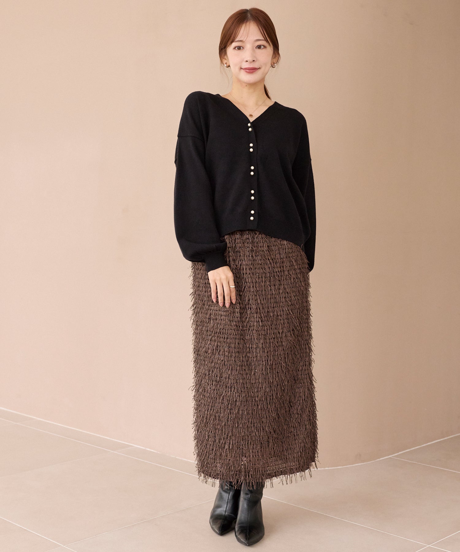 ダブルパールニットカーデ