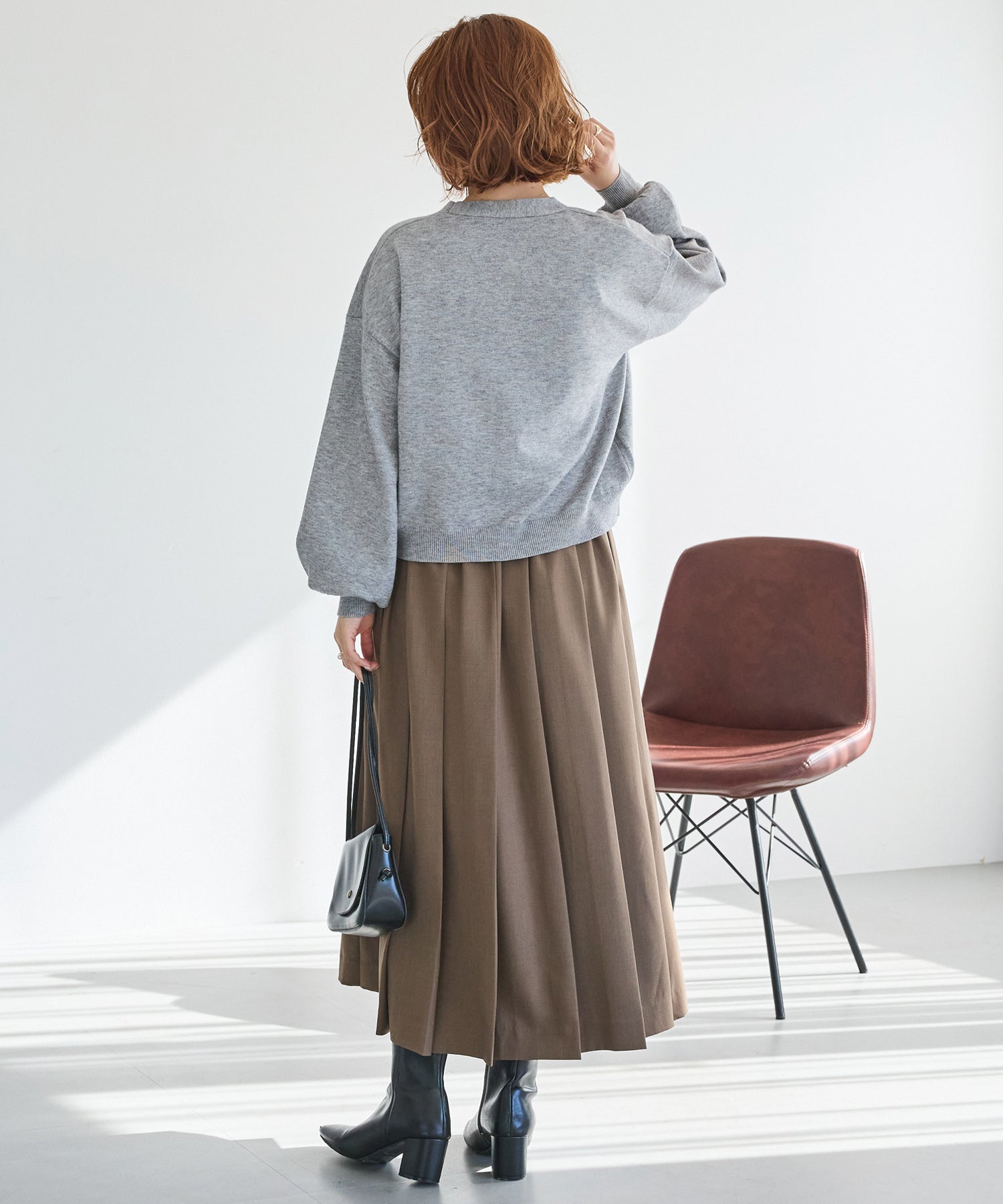 【洗える】ダブルパールニットカーデ