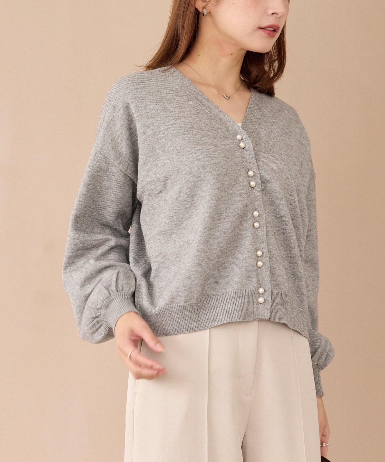 ダブルパールニットカーデ