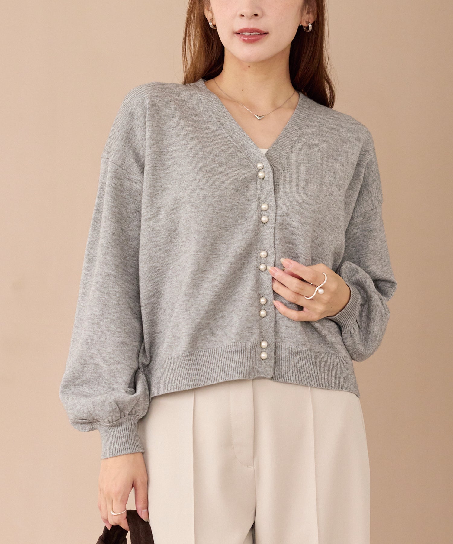 ダブルパールニットカーデ