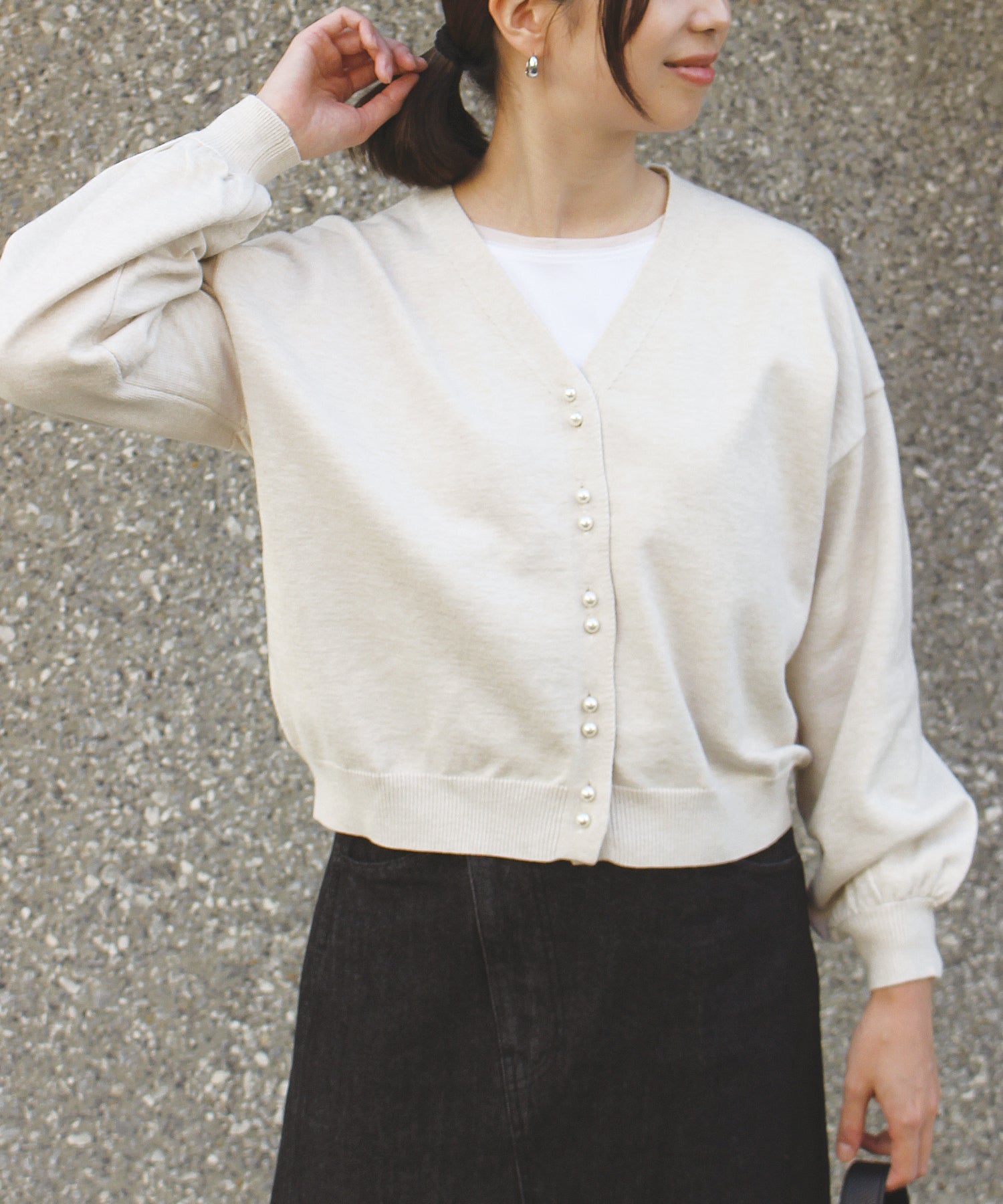 ダブルパールニットカーデ