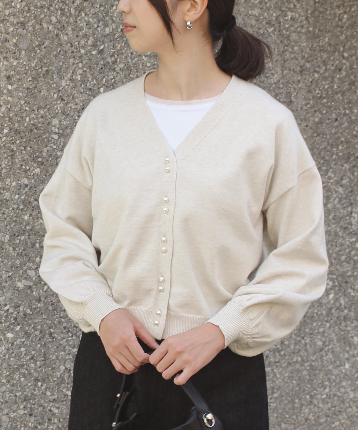 ダブルパールニットカーデ