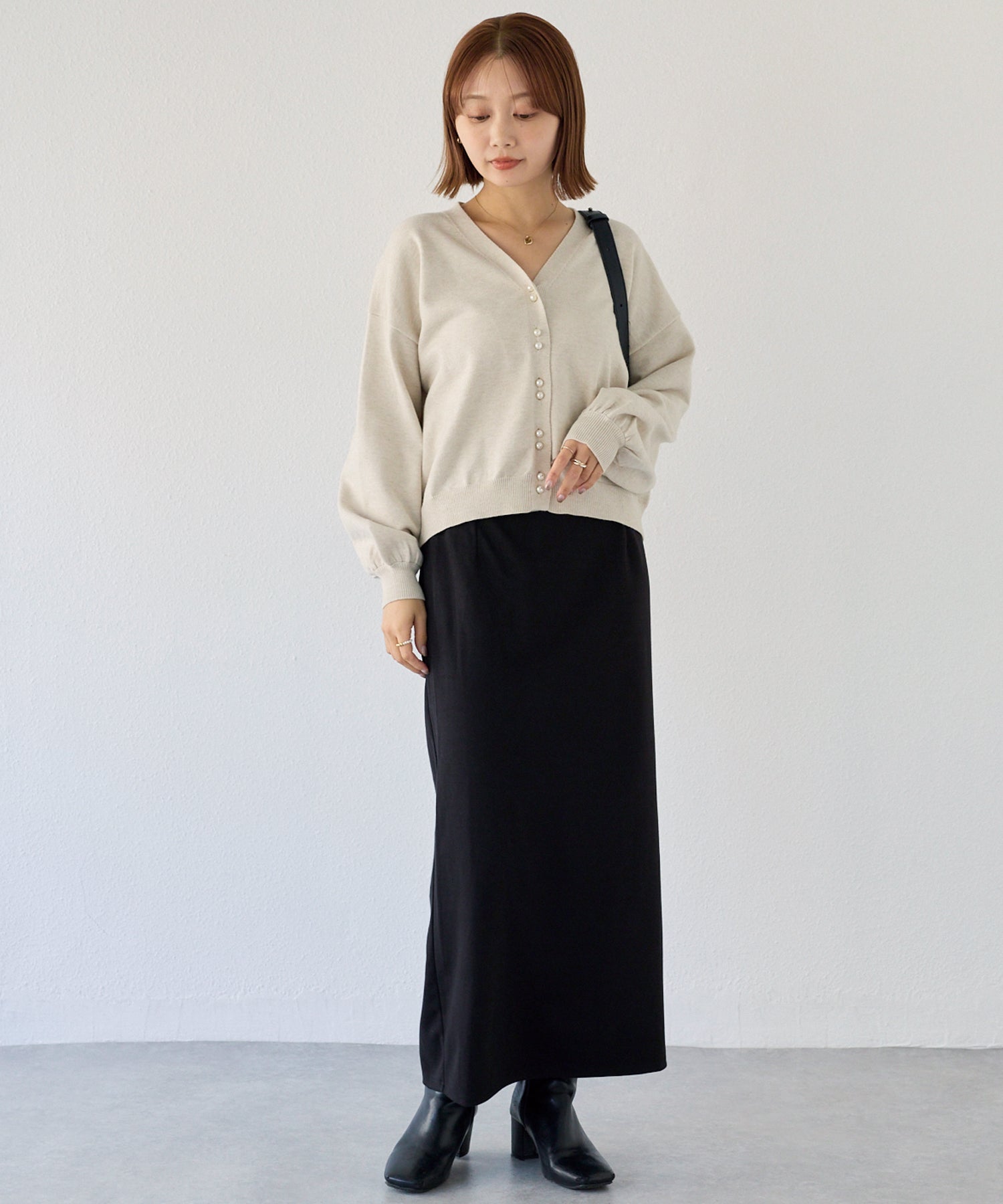 【洗える】ダブルパールニットカーデ
