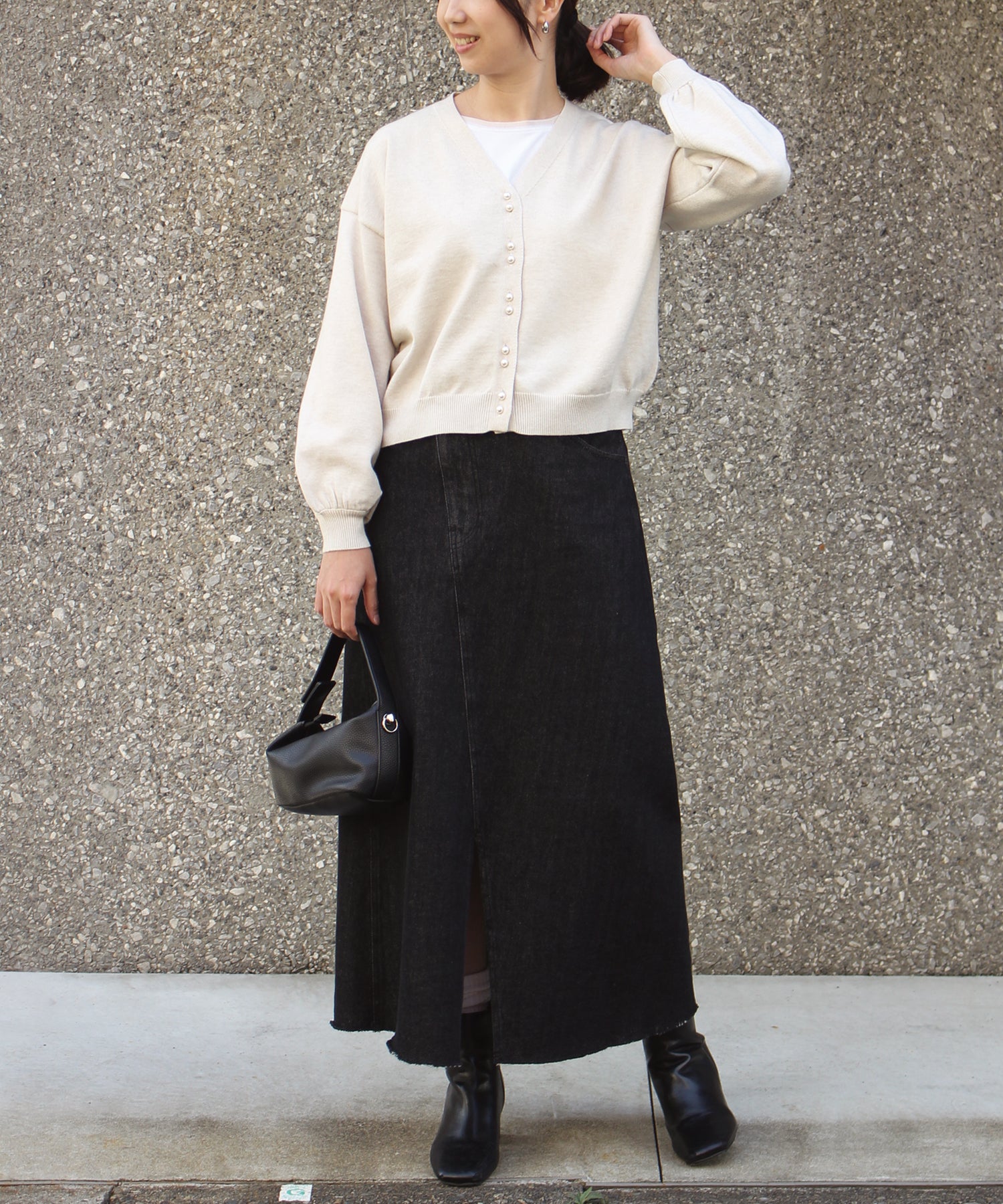 ダブルパールニットカーデ