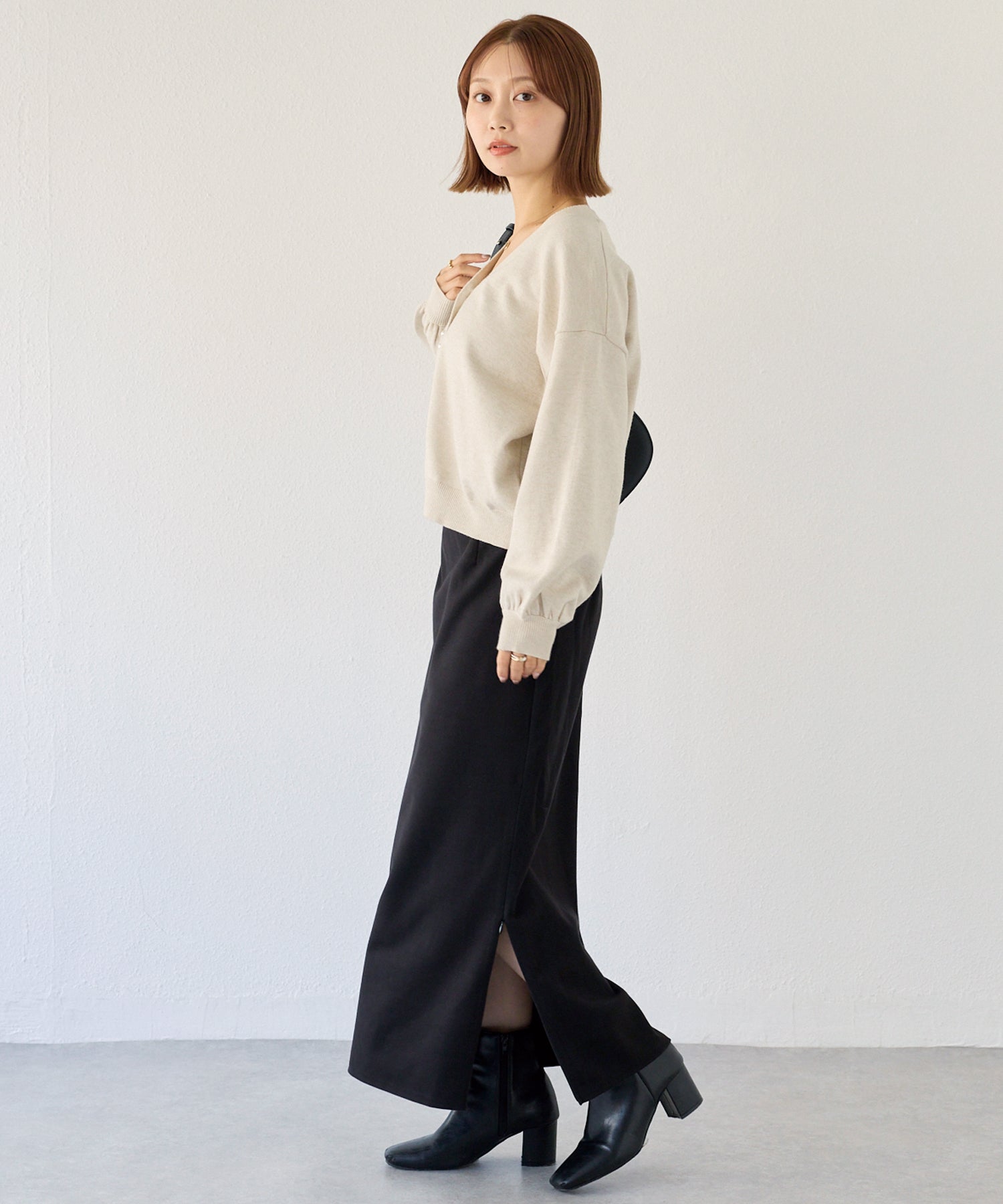 【洗える】ダブルパールニットカーデ