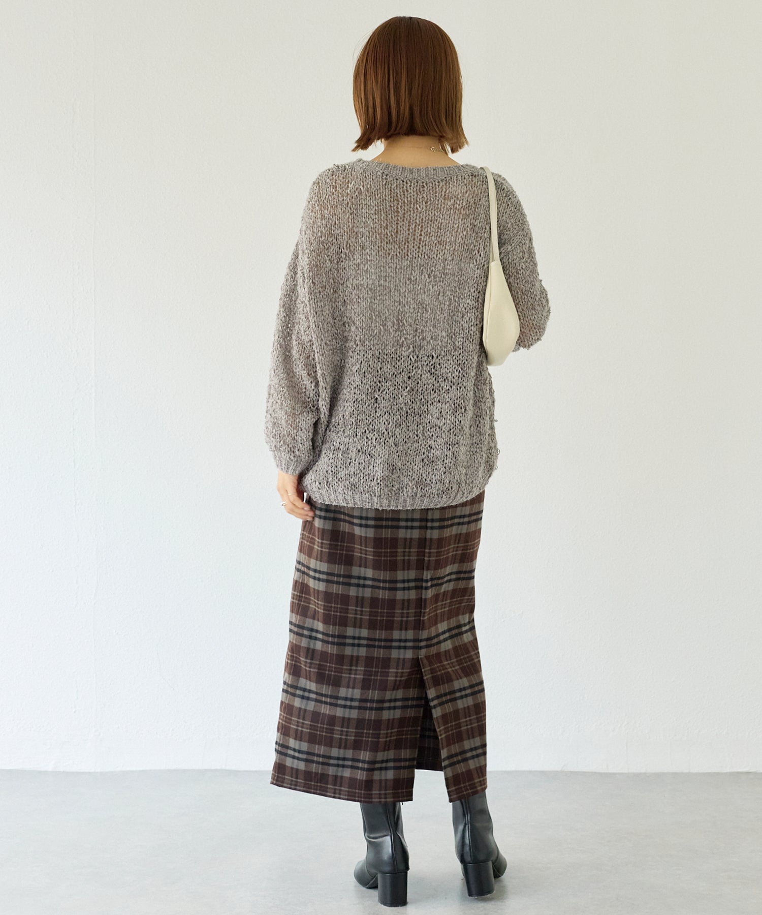 起毛チェックナロースカート