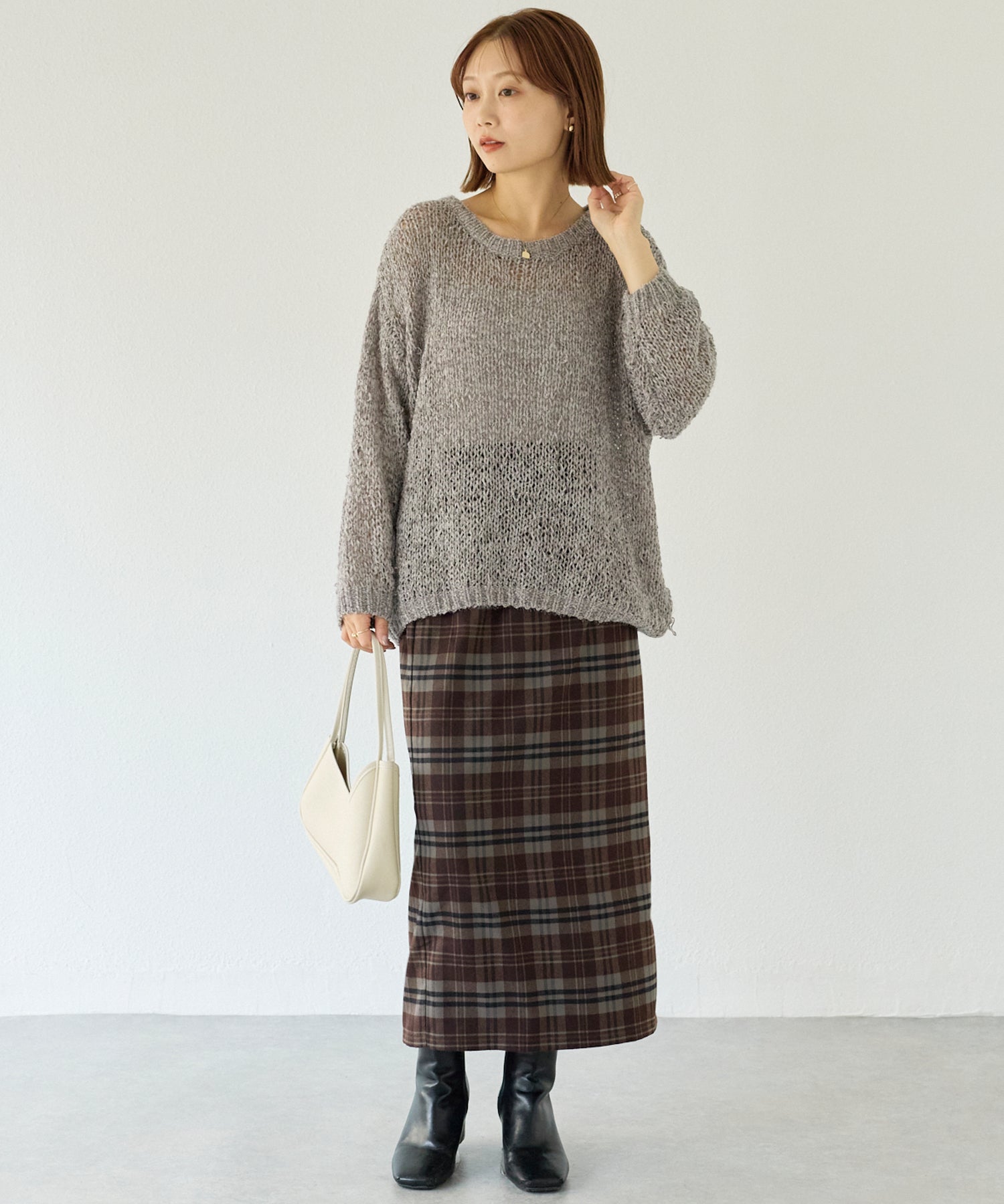 起毛チェックナロースカート