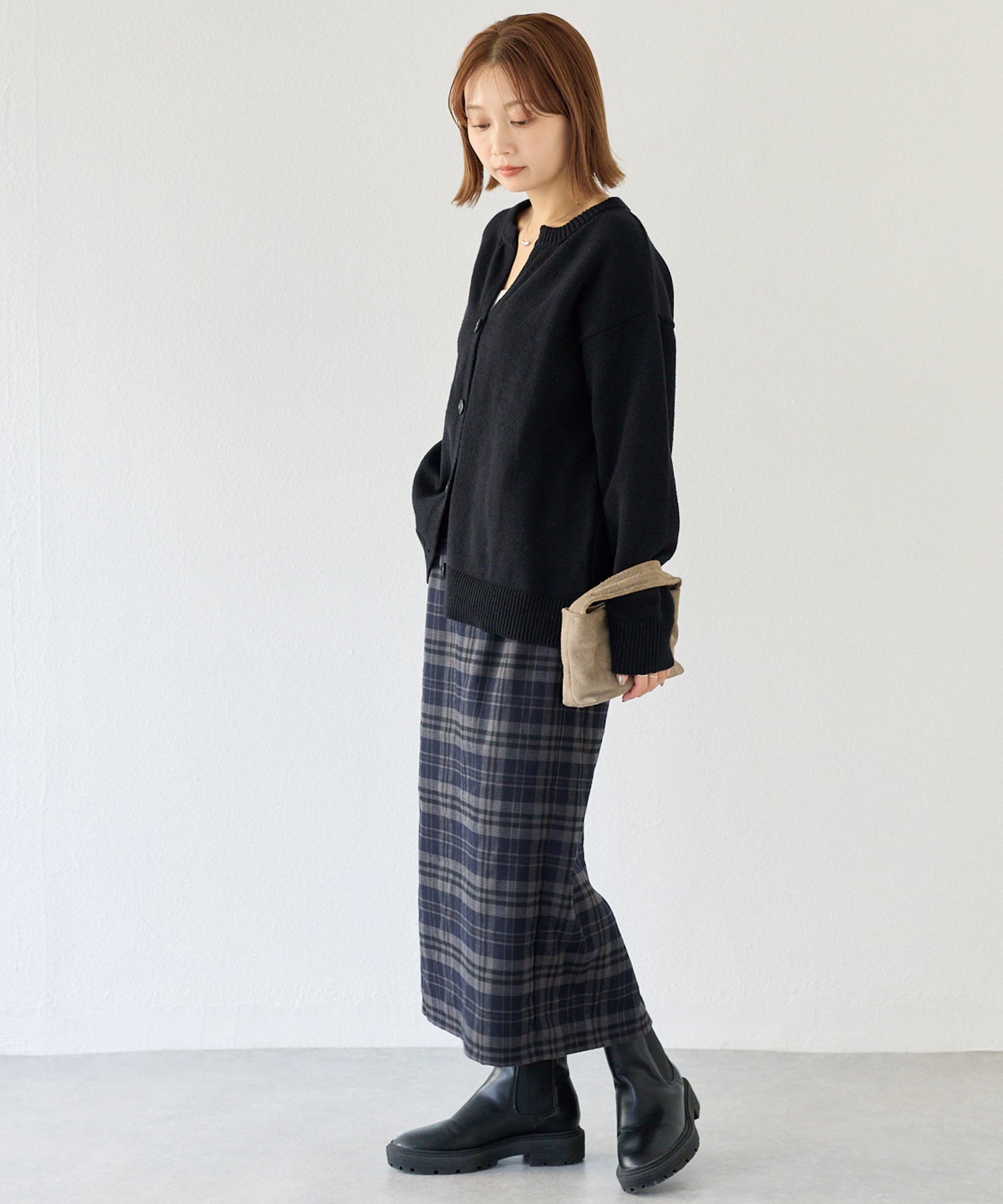 起毛チェックナロースカート