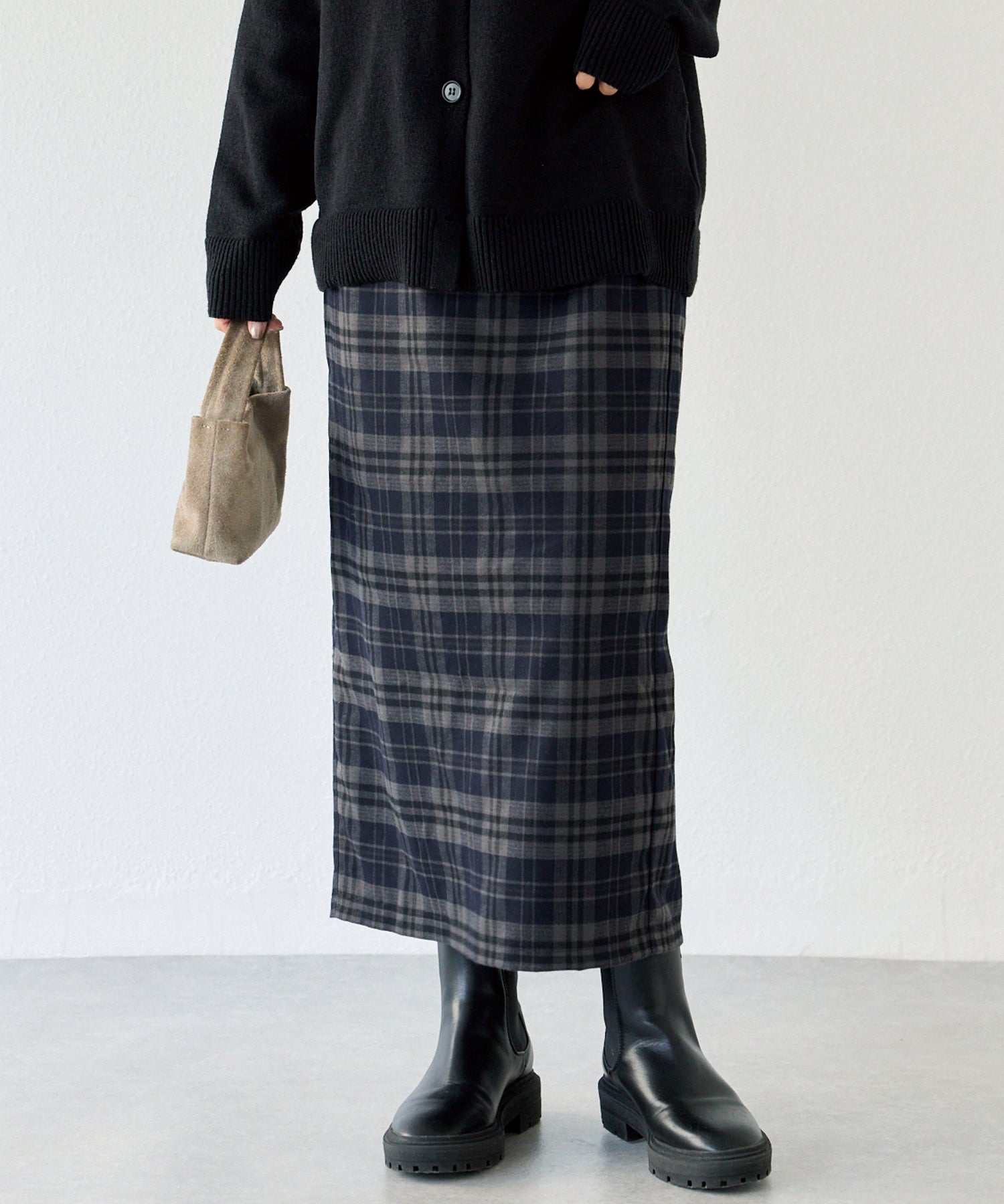 起毛チェックナロースカート